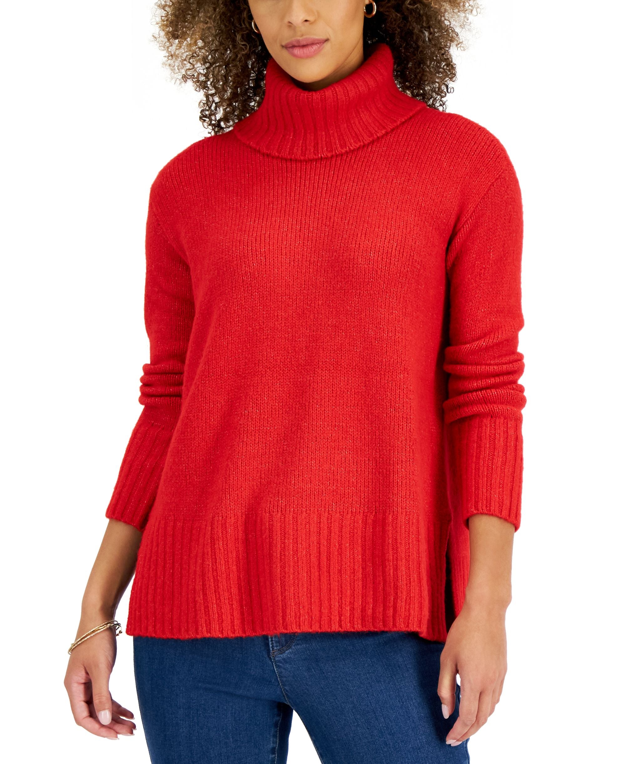 Style & Co Womens Ribbed Trim Turtleneck Sweater