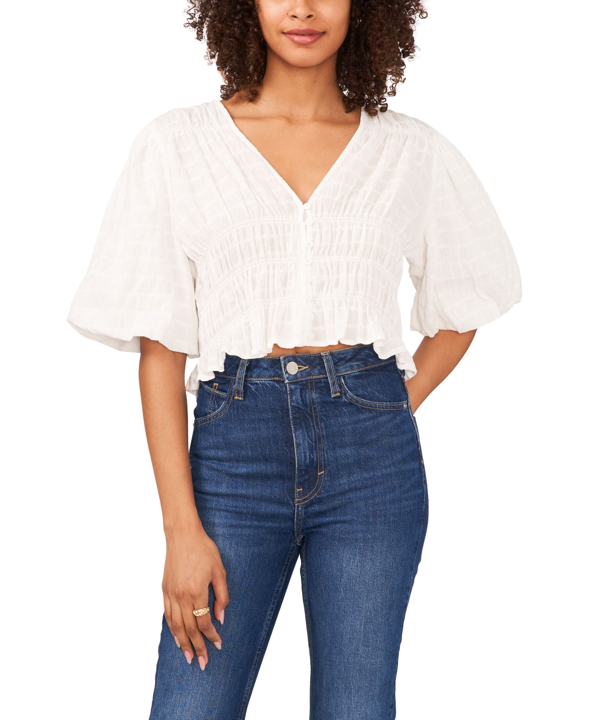 1.State Womens Smocked Button Up Top