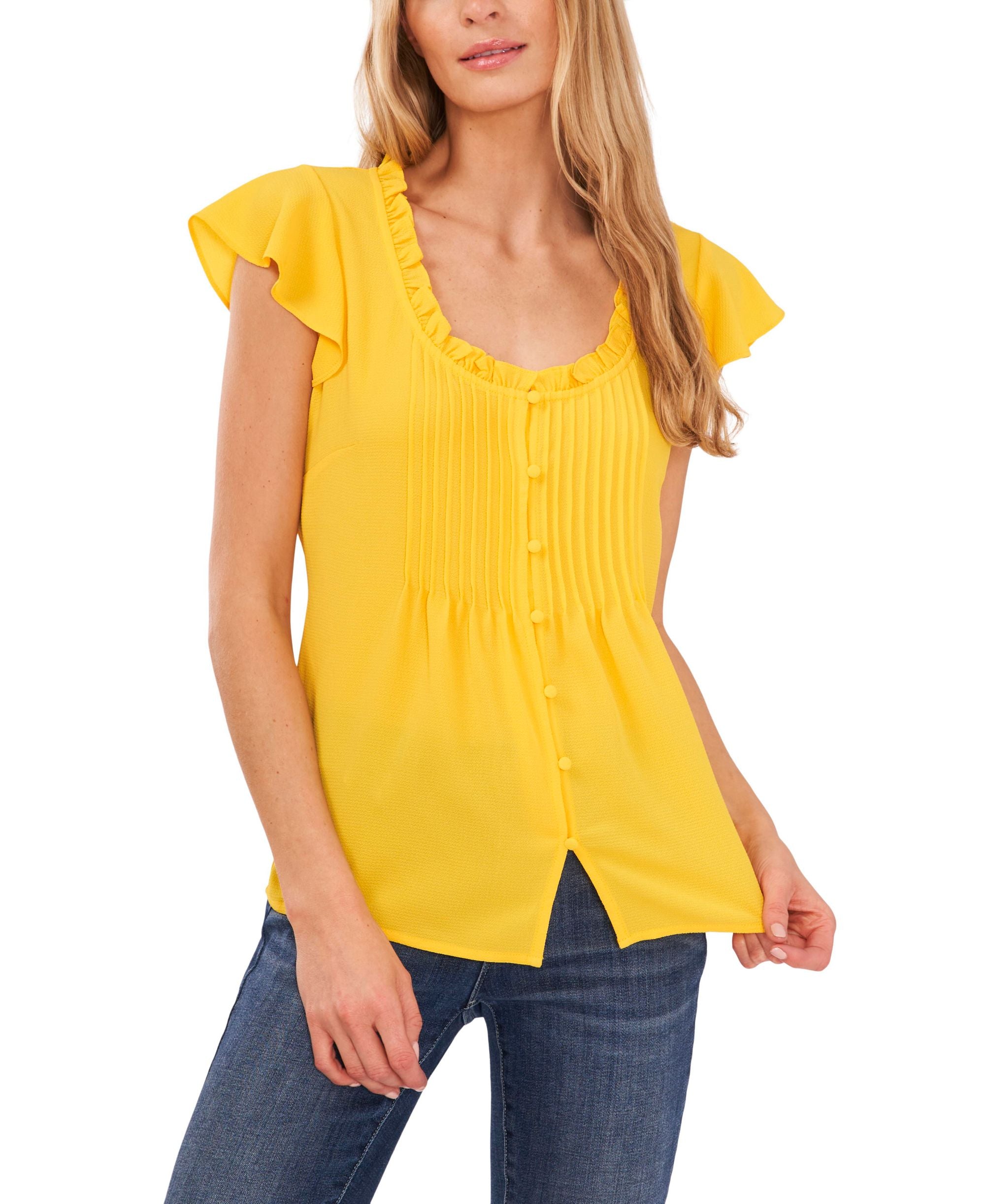 Women's Pintuck Flutter-Sleeve Blouse