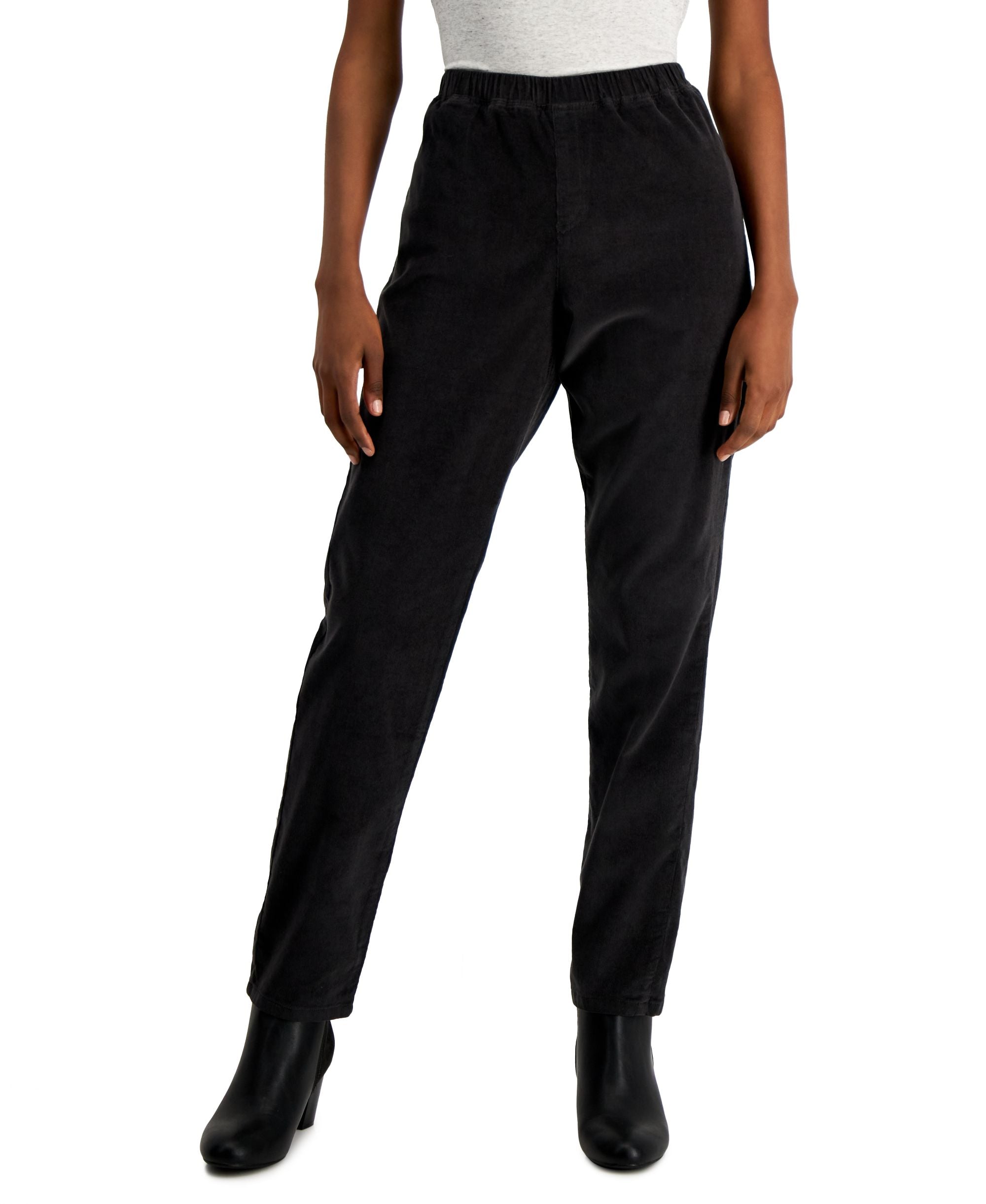 Karen Scott Petite Mid Rise Pull On Corduroy Pants