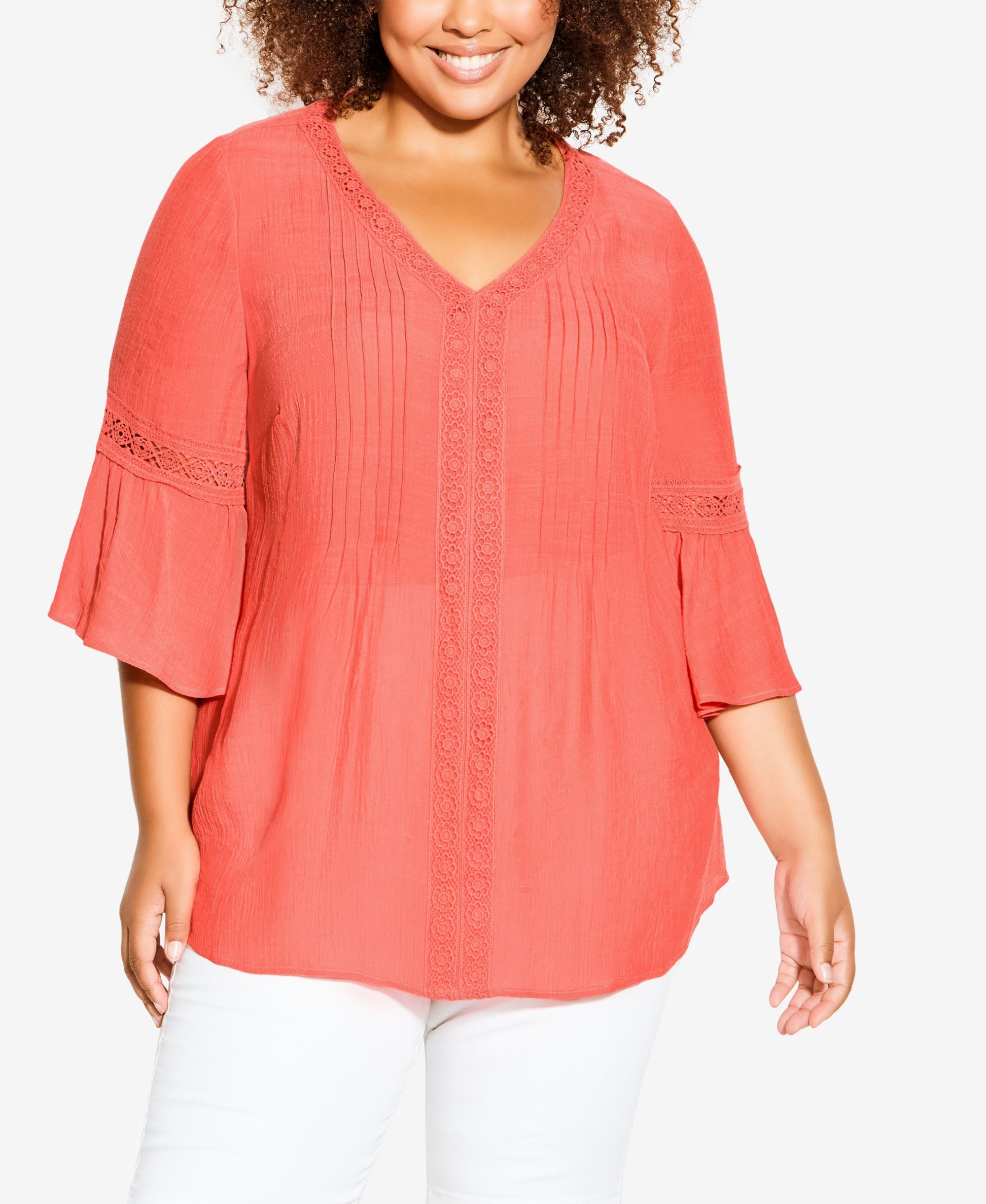 Plus Size Pleat Lace Tunic Top