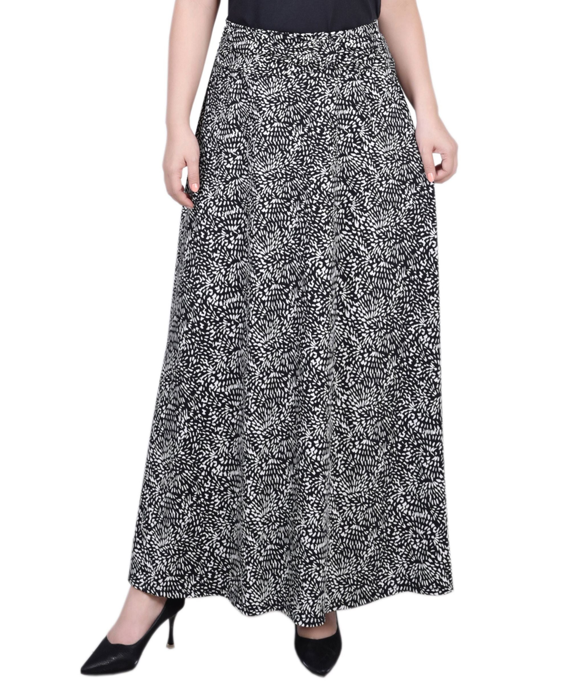Petite Ring Faux Belt A Line Maxi Skirt
