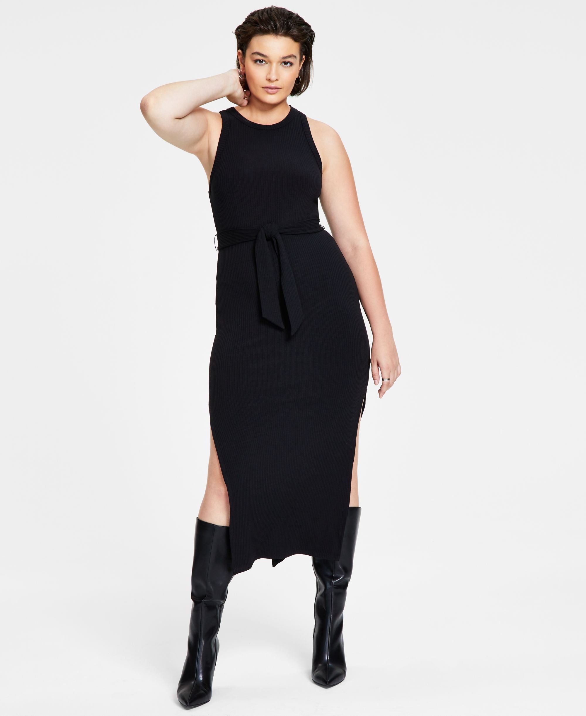 Bar III Womens Ribbed Midi Dress