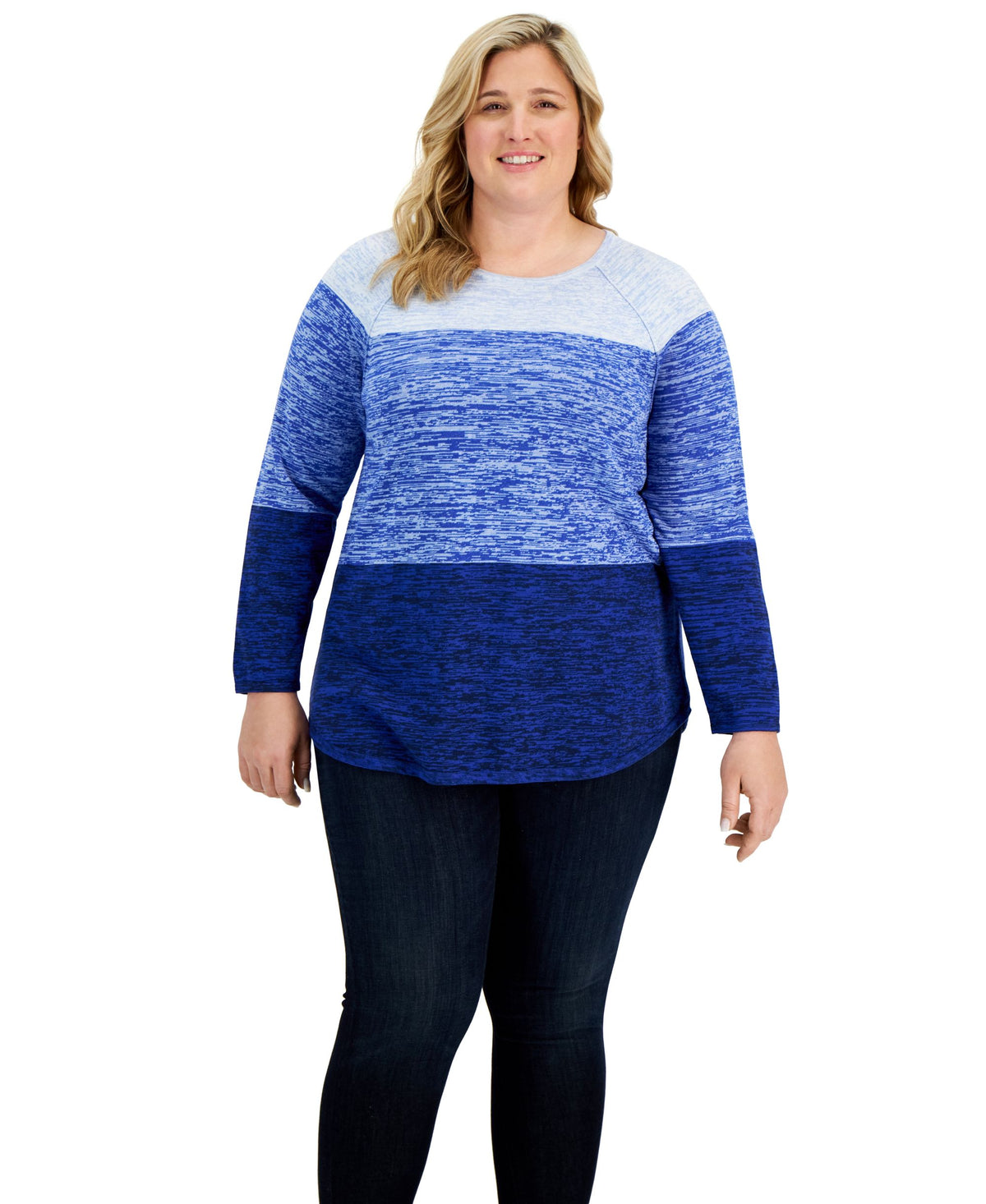 Plus Size Colorblocked Curved Hem Sweater