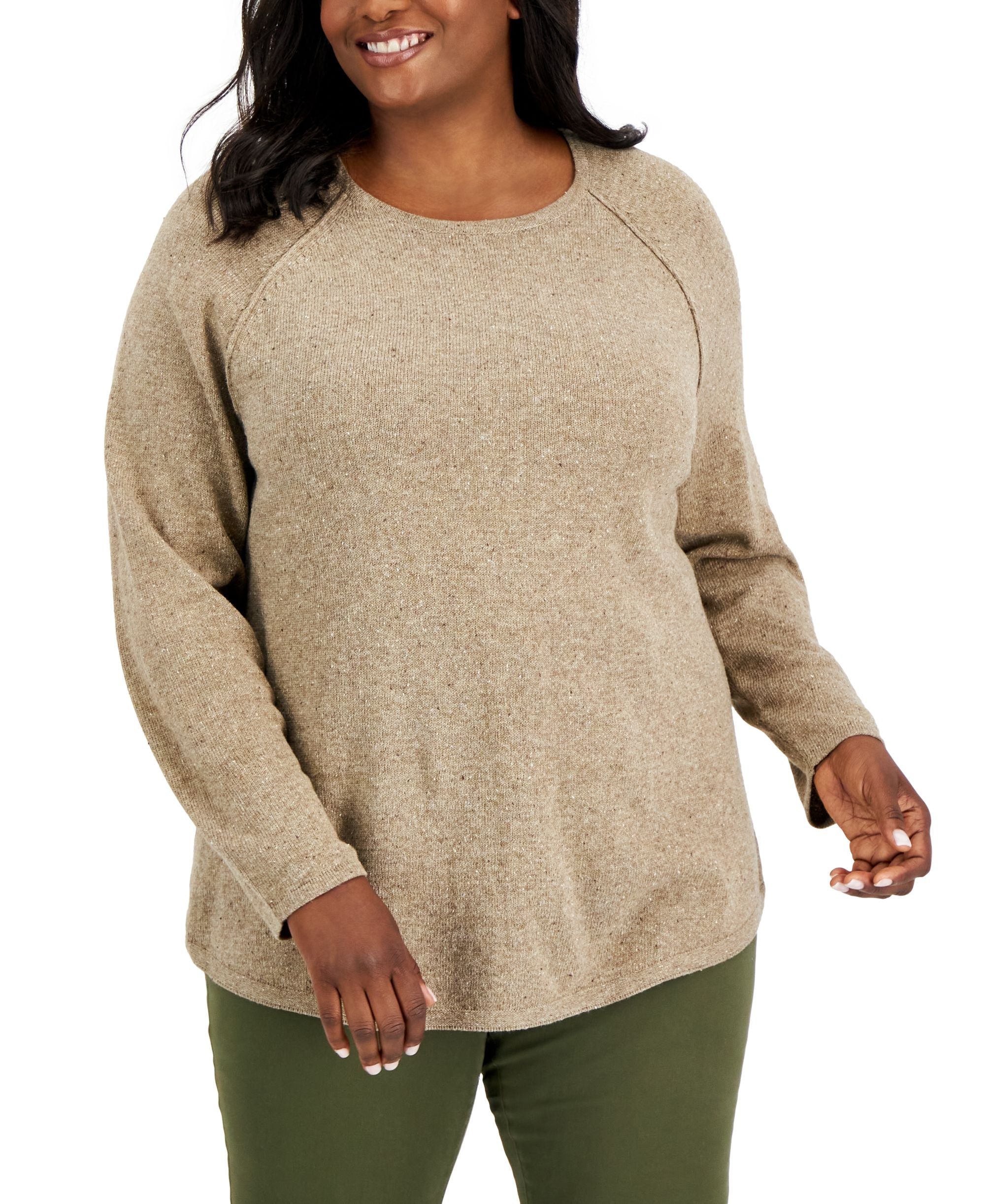 Karen Scott Plus Size Curved Hem Crewneck Sweater