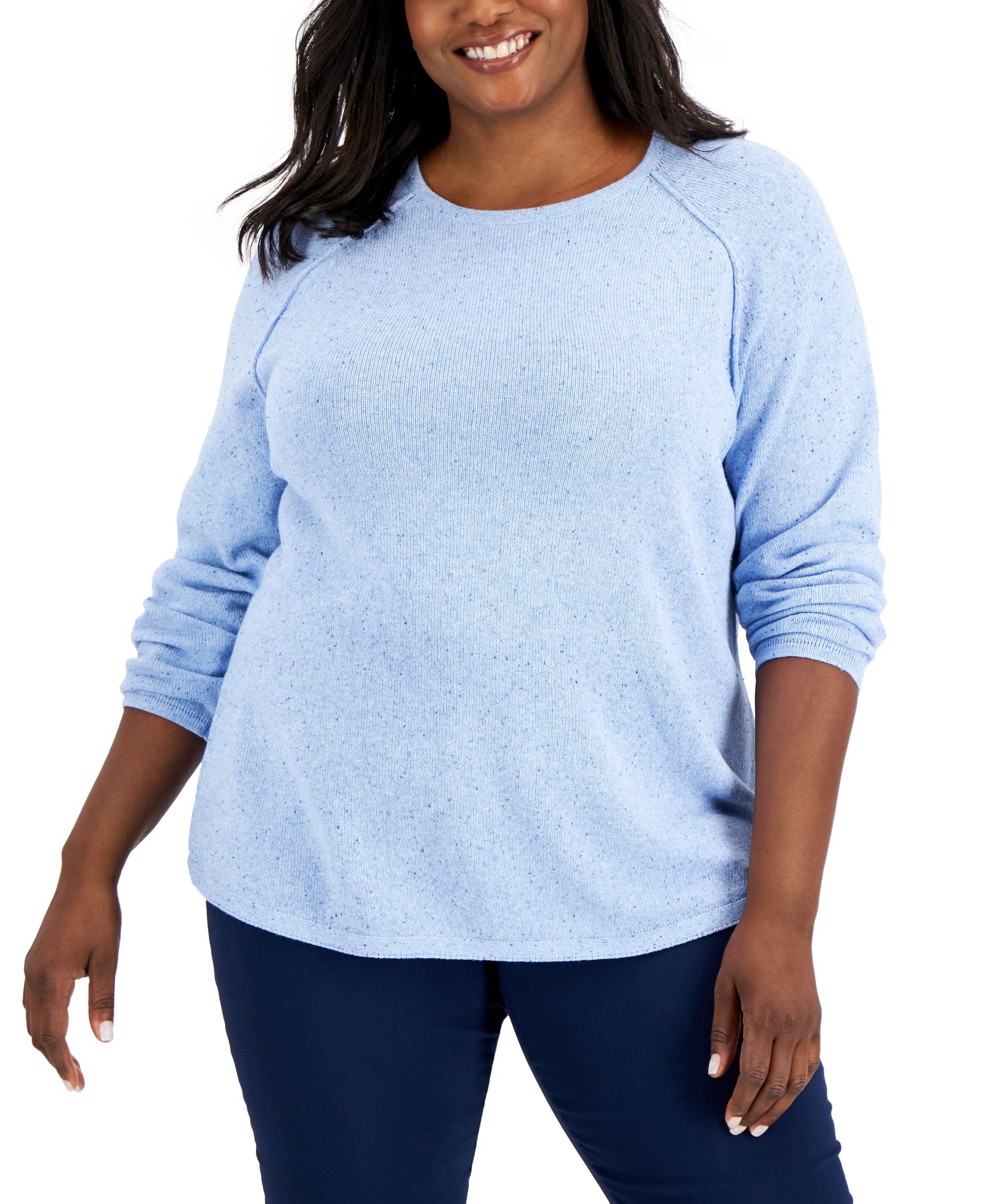 Karen Scott Plus Size Curved Hem Crewneck Sweater