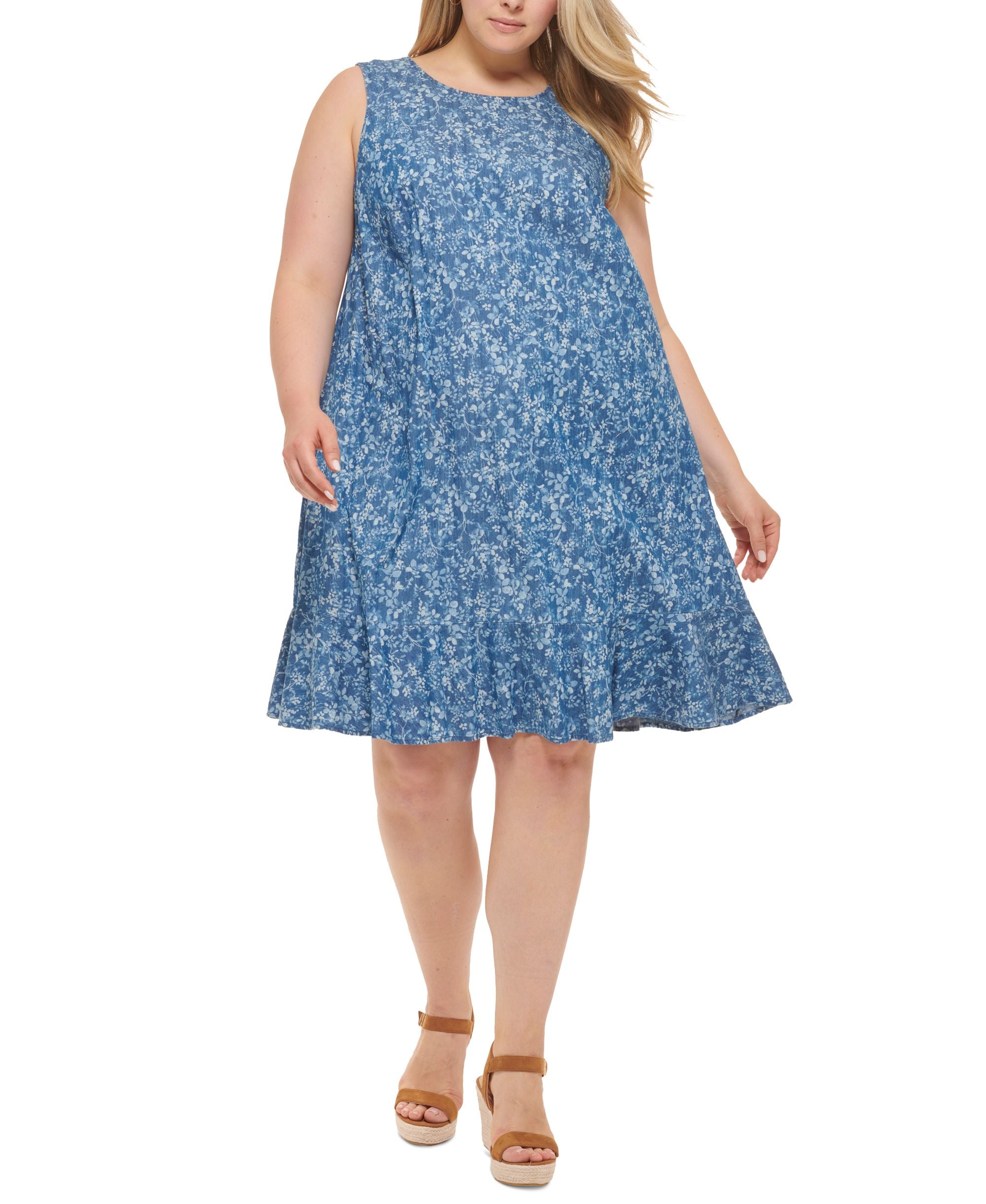 Tommy Hilfiger Womens Plus Floral Print Knee-Length Shift Dress