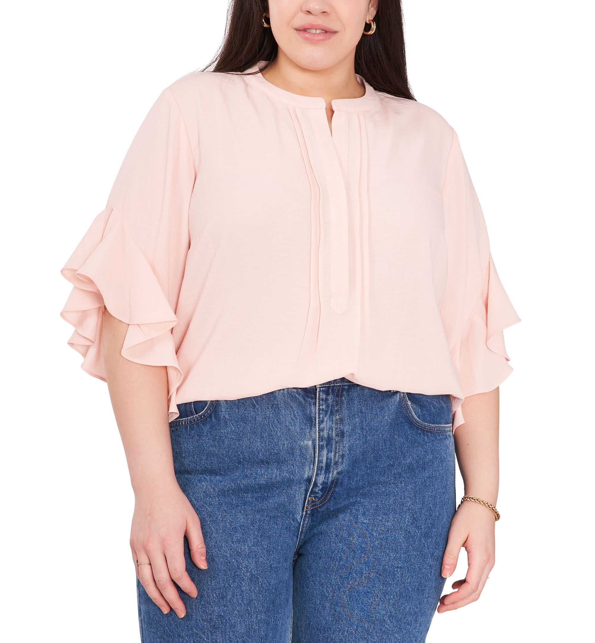Plus Size Ruffle Sleeve Henley Blouse