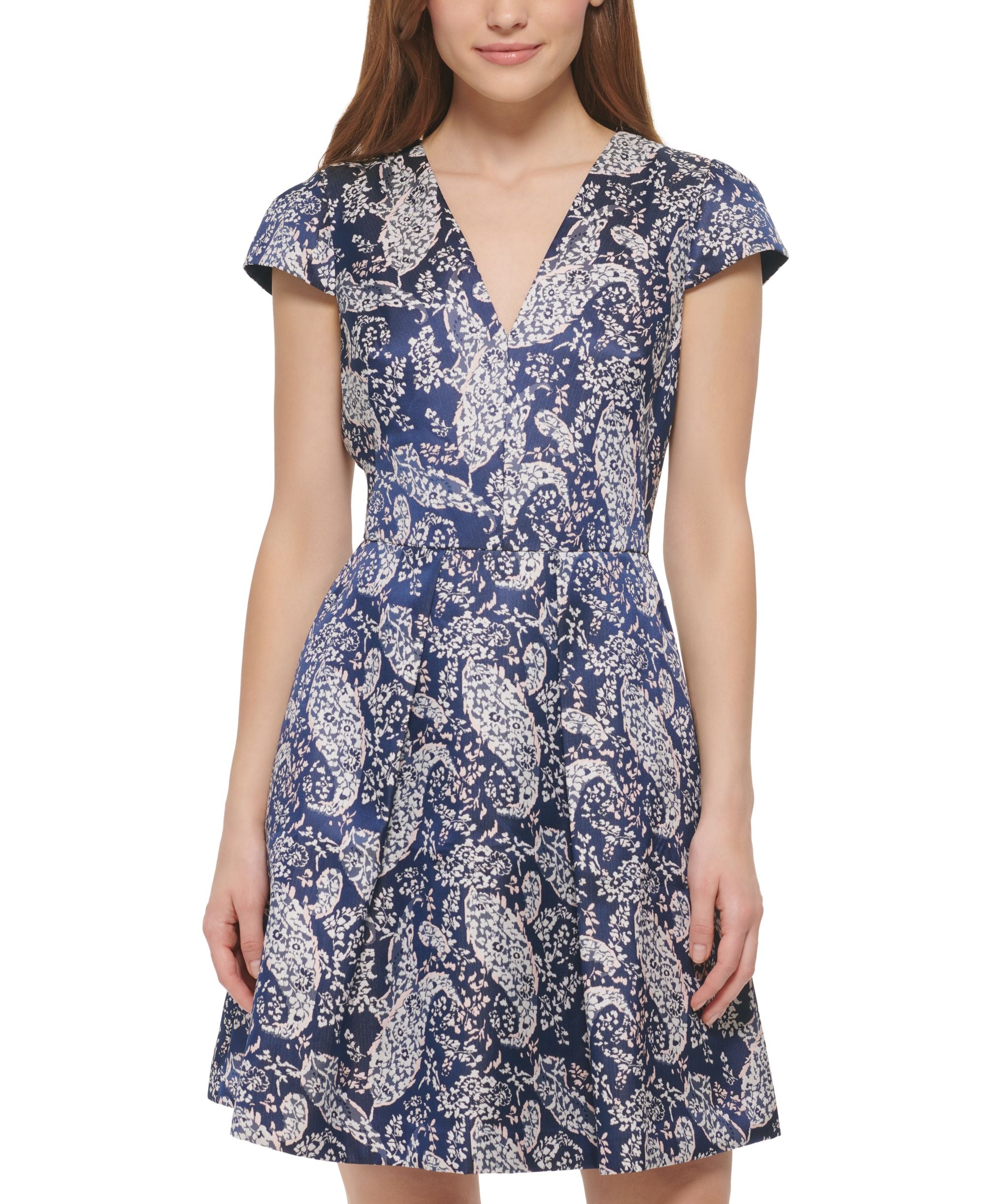 Vince Camuto Womens Cap Sleeve Jacquard Dress