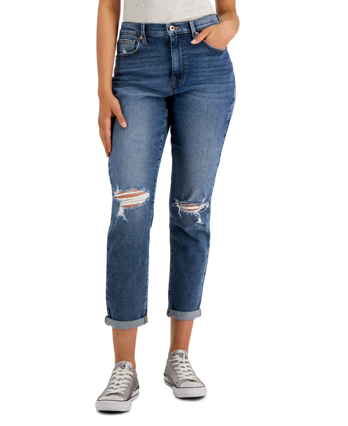Juniors' Ripped Mom Jeans
