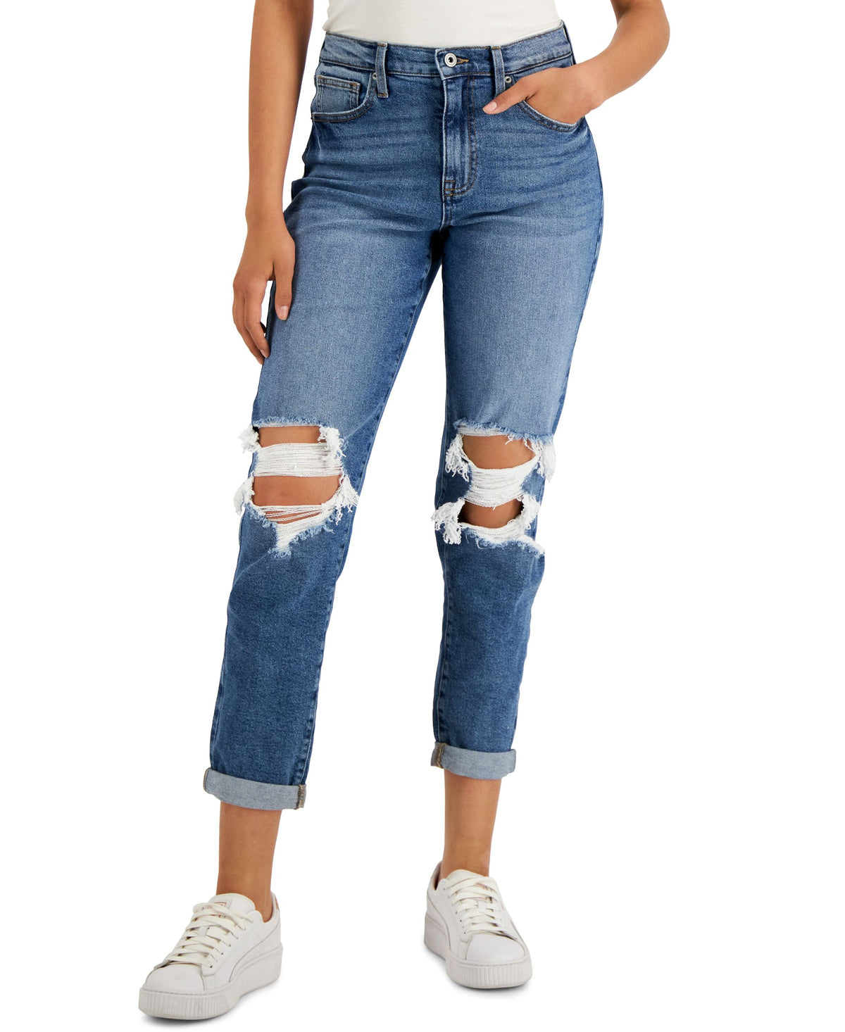 Juniors' Ripped Mom Jeans