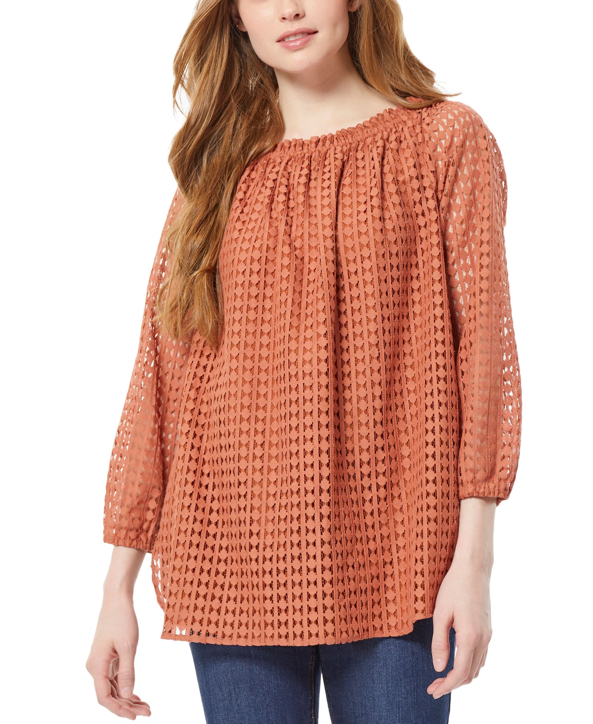 Women's Smocked Neckline Blouse with Elastic Cuff