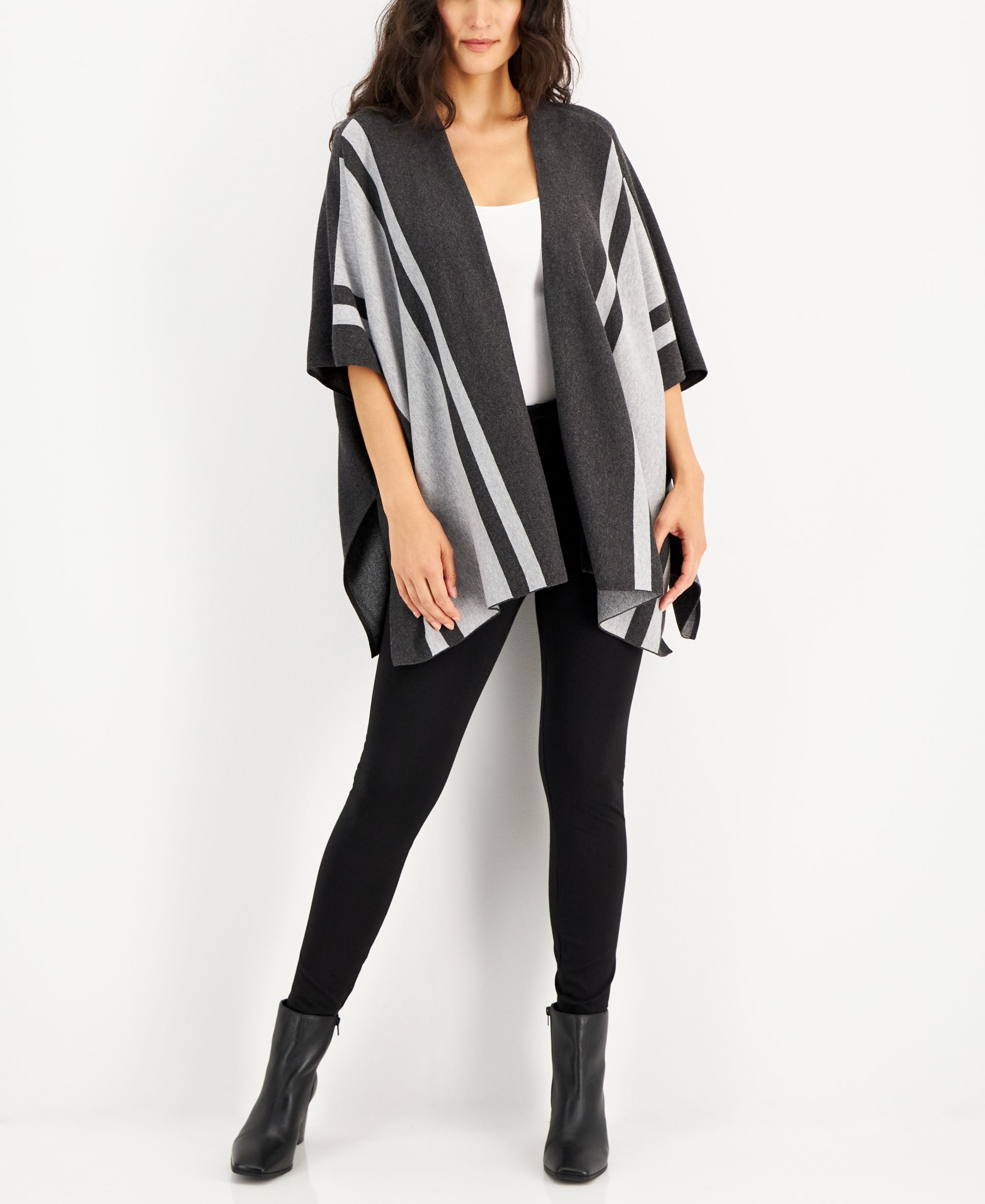 Alfani Womens Striped Cape Poncho Sweater