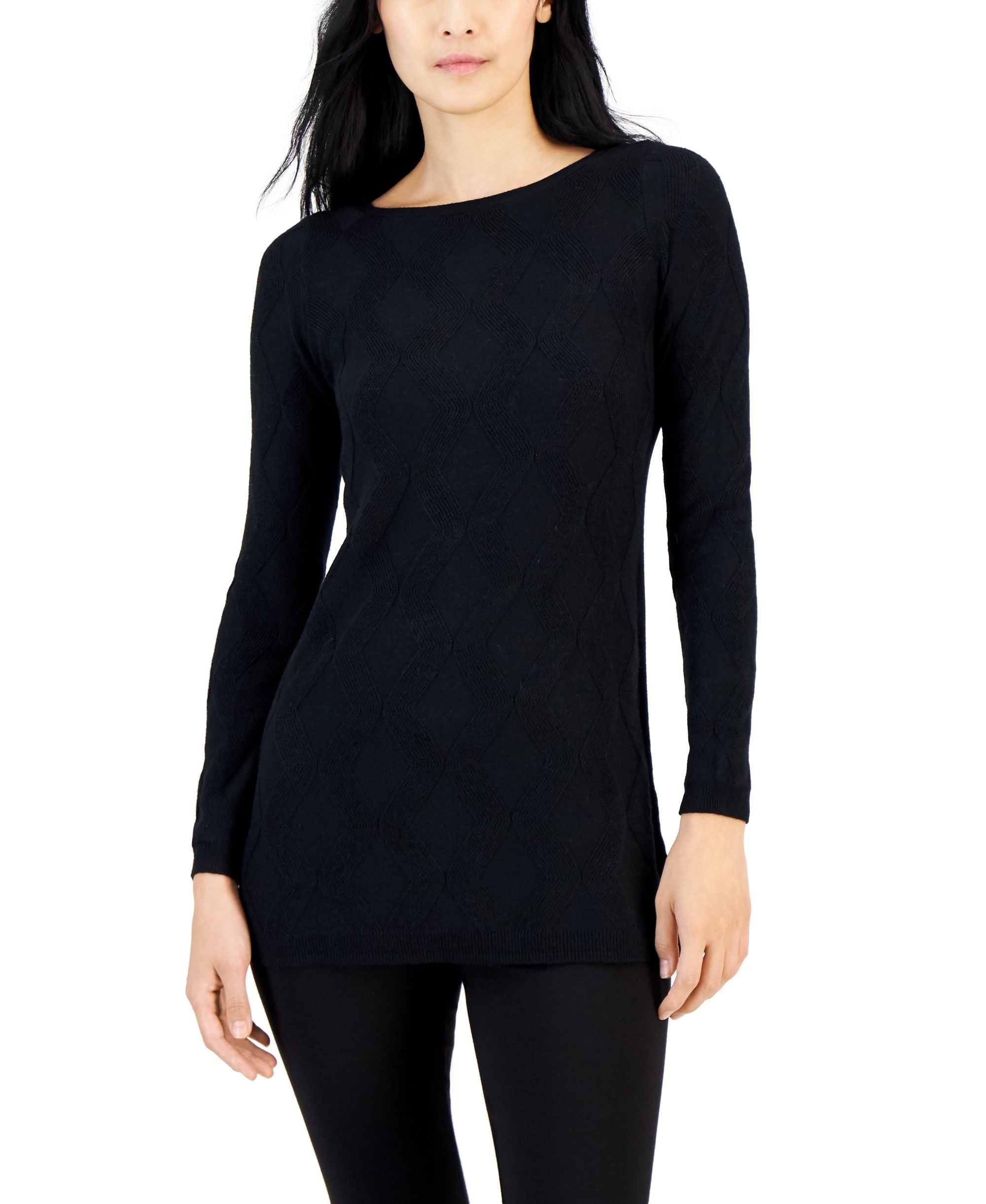 Alfani Womens Front Diamond Stitch Tunic Sweater