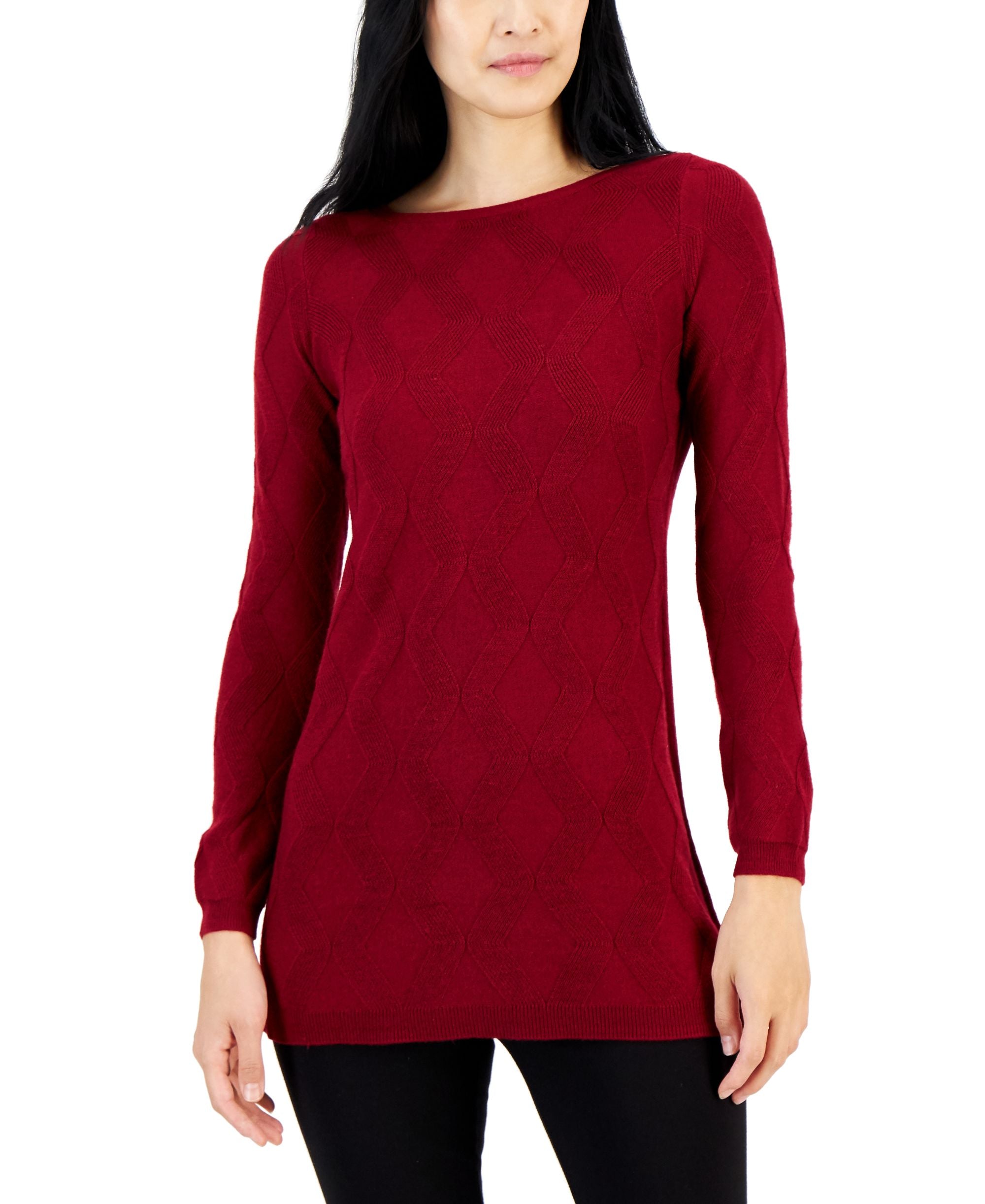 Alfani Womens Front Diamond Stitch Tunic Sweater