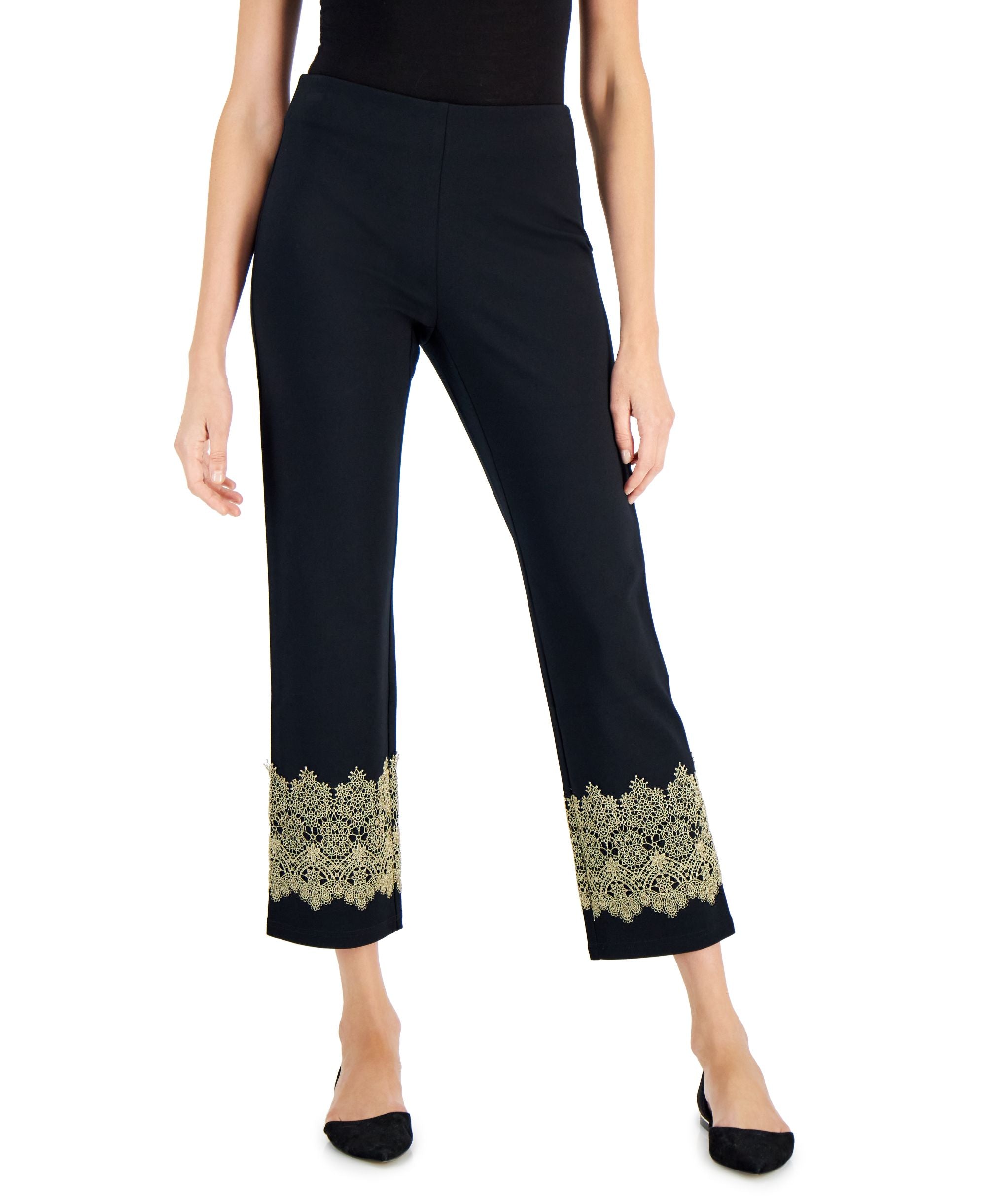 JM Collection Petite Lace Hem Ponte Pants