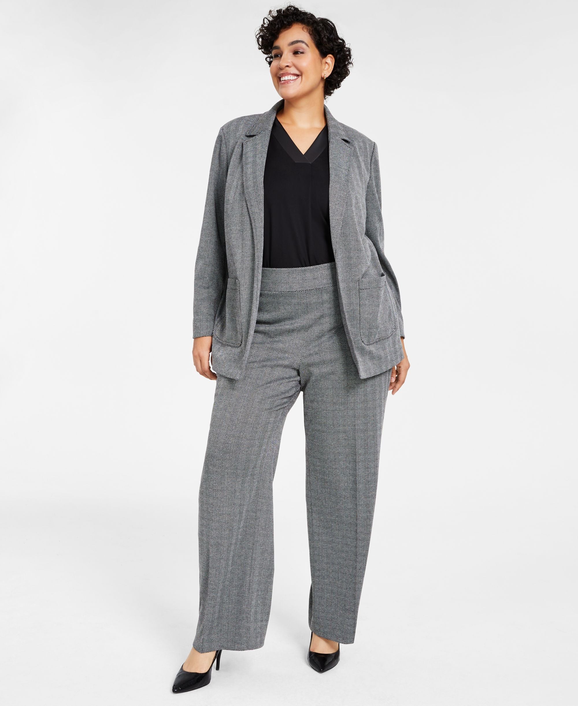 Plus Size Herringbone Blazer