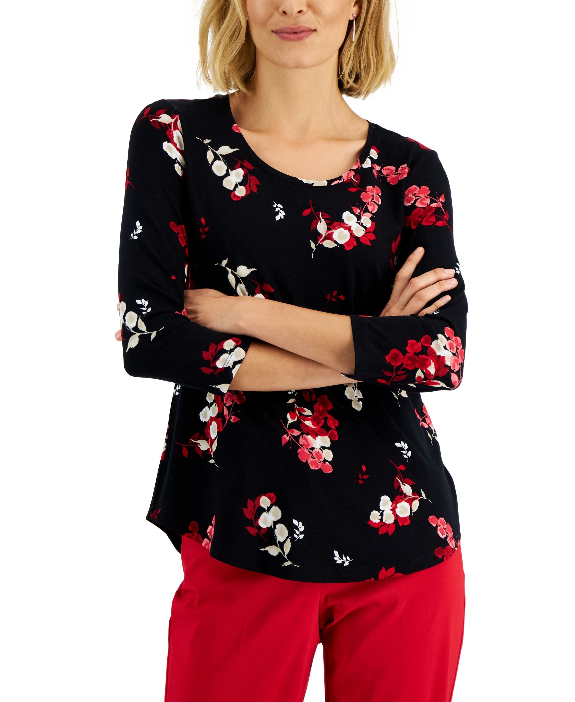 JM Collection Petite Droplet Bud Printed Top