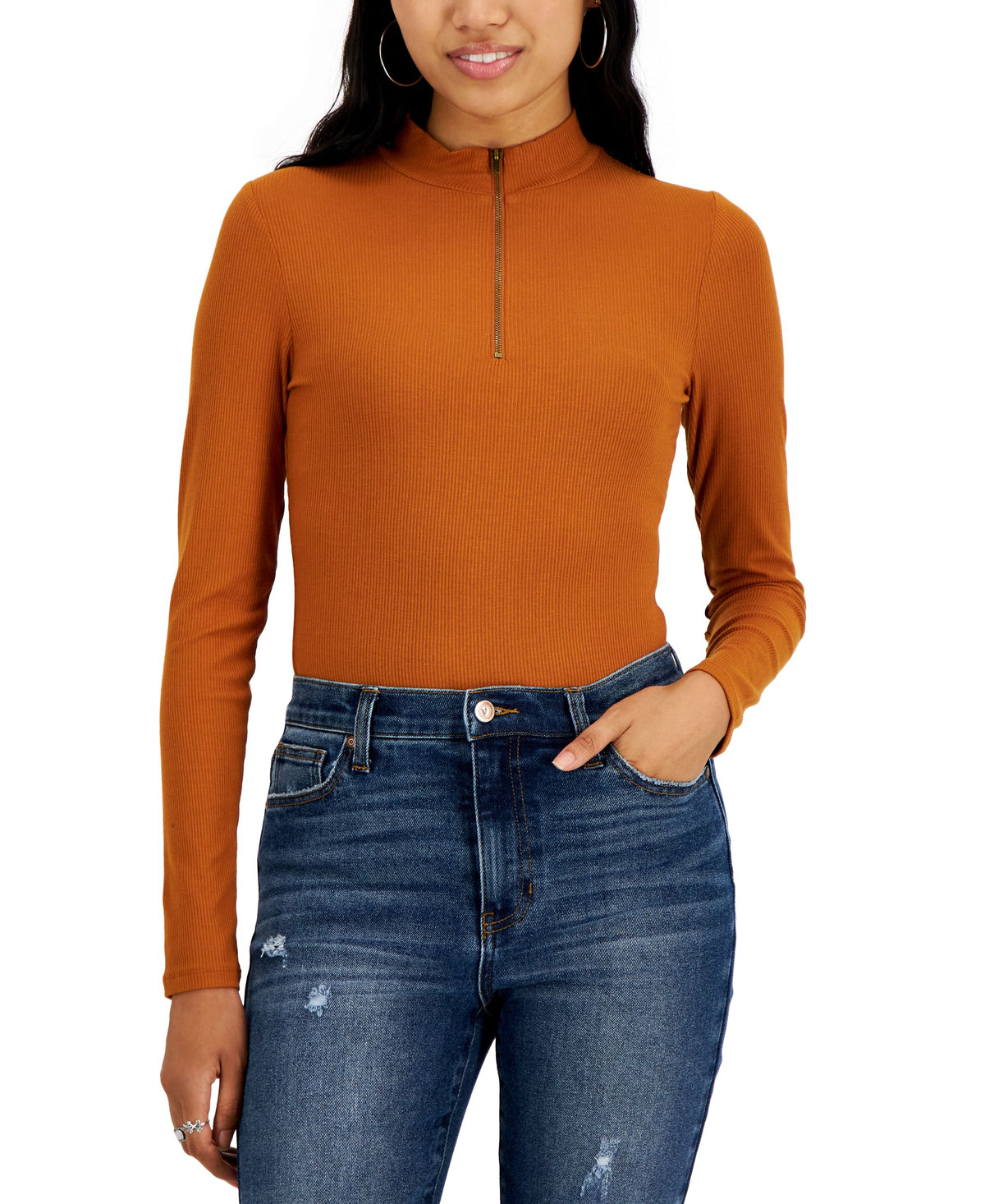 Juniors' Mock-Neck Zip-Front Bodysuit