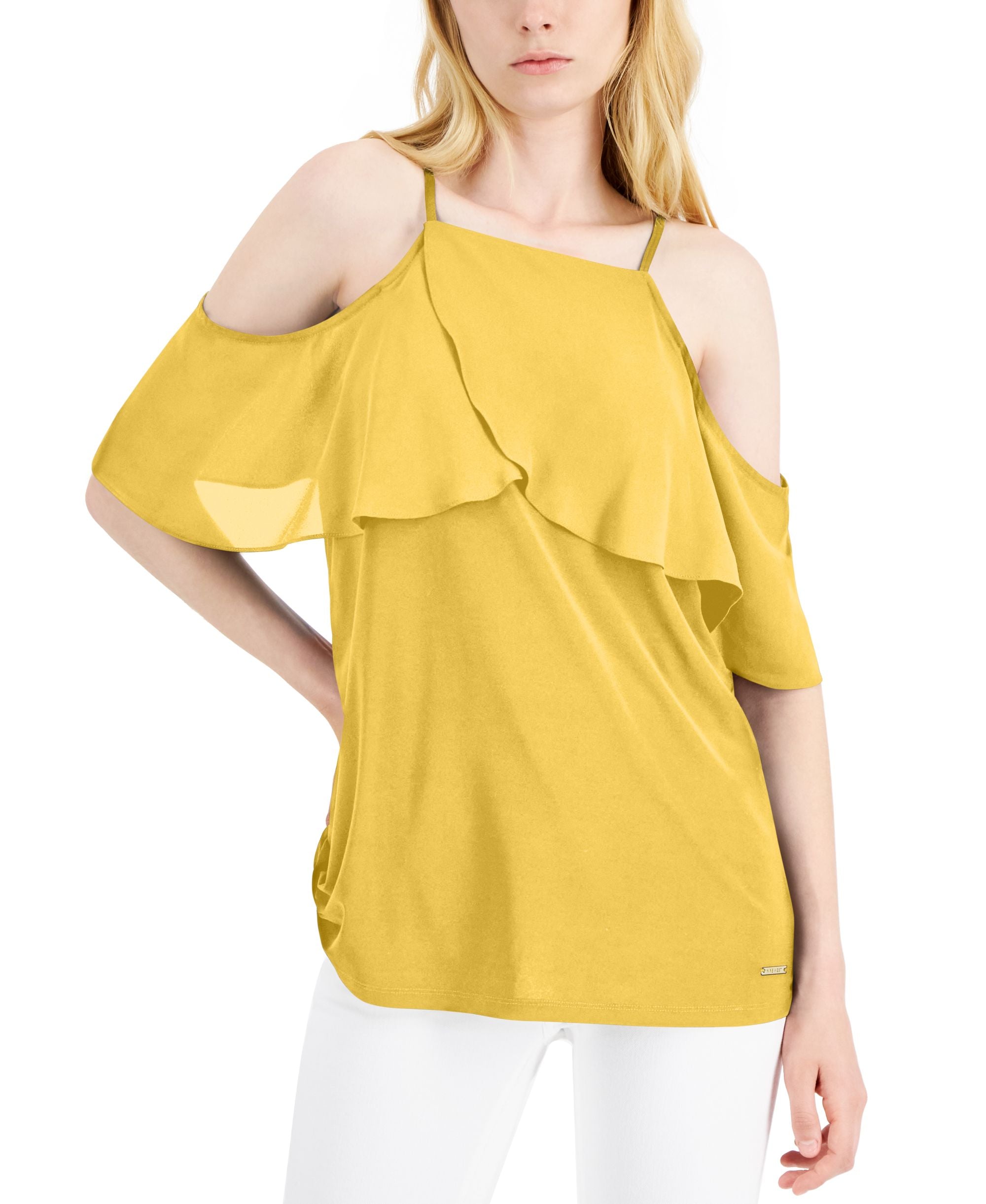 Nine West Ruffled Cold Shoulder Top
