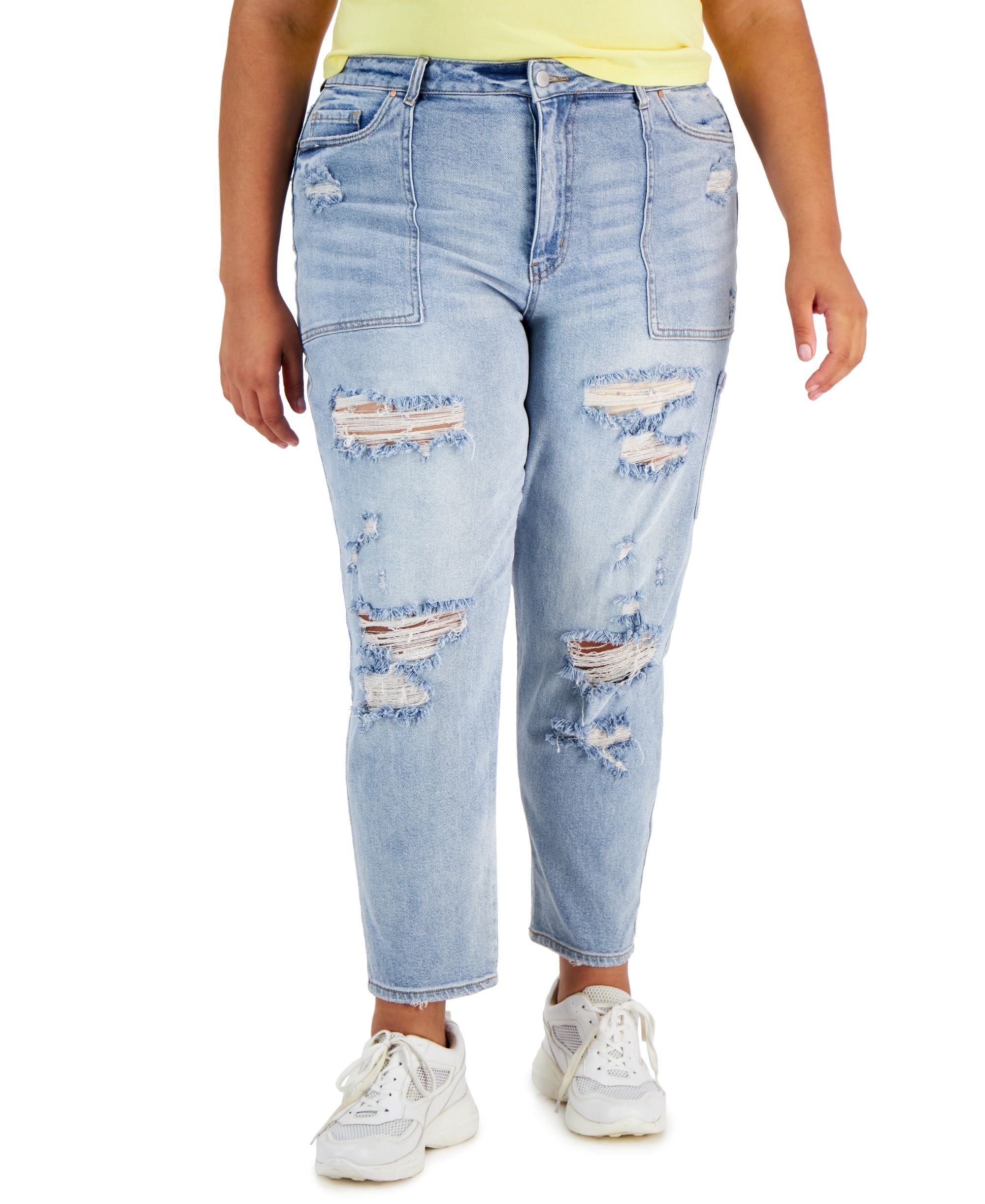Tinseltown Trendy Plus Size Ripped Mom Jeans