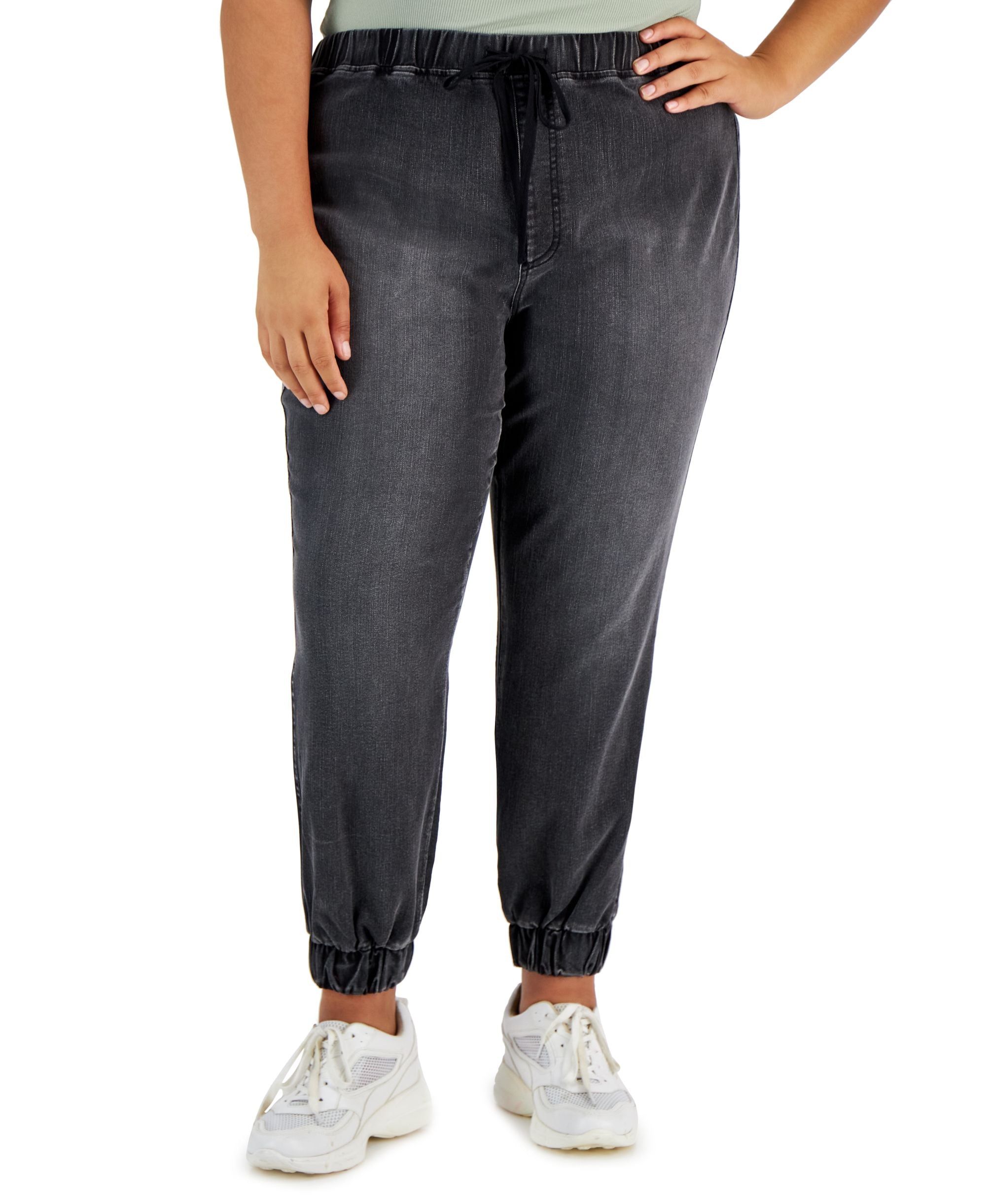 Tinseltown Trendy Plus Size Drawstring Denim Jogger