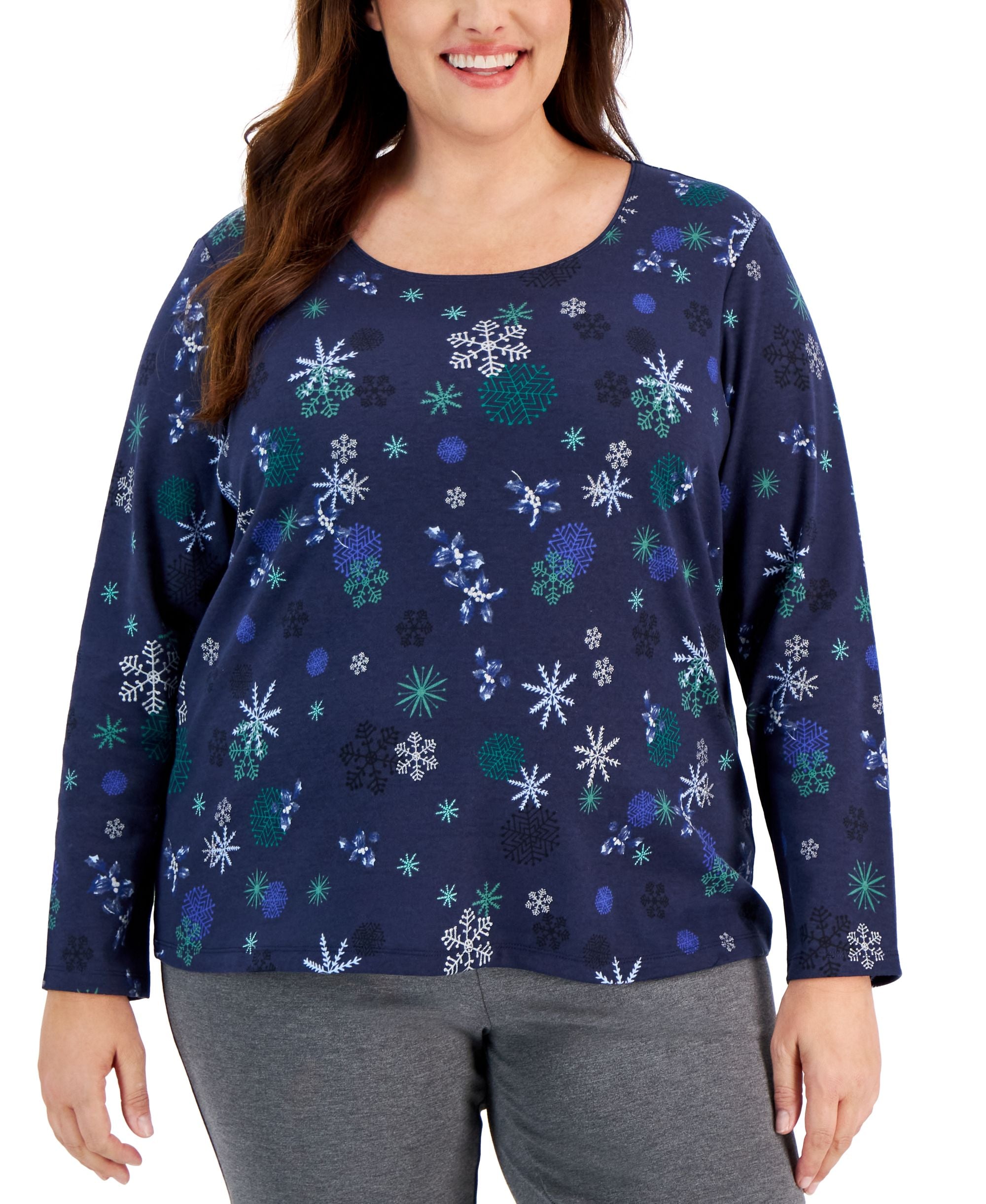 Karen Scott Plus Size Winter Magic Scoop Neck Top