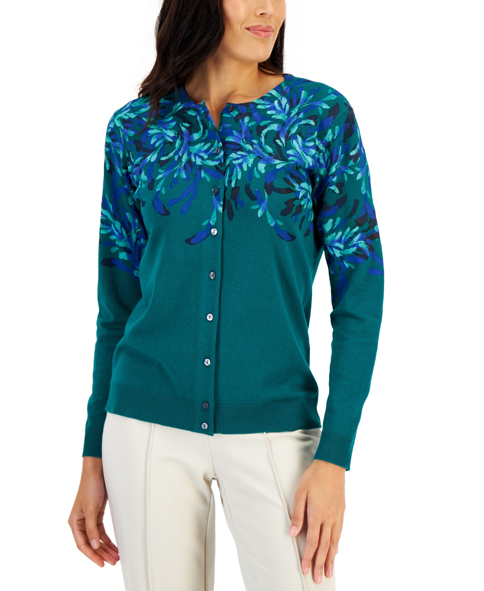 Karen Scott Womens Brushstroke Cardigan