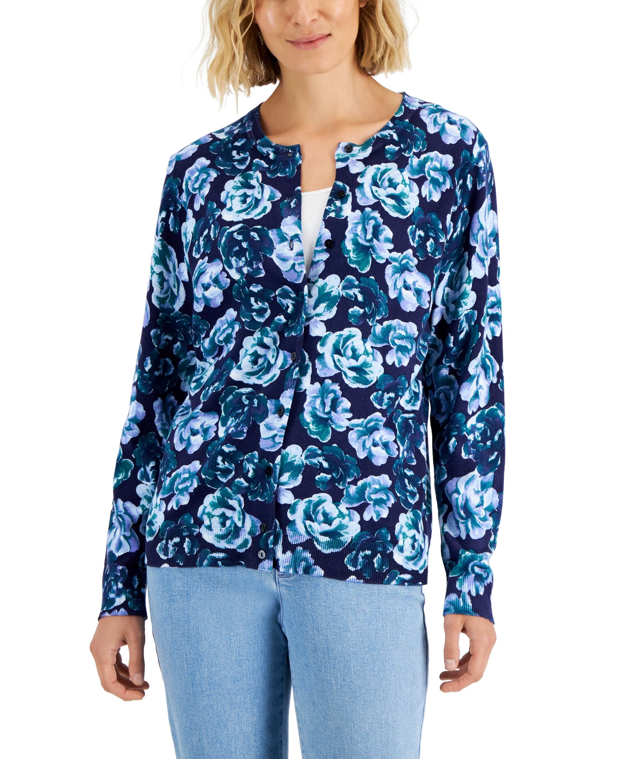 Karen Scott Womens Blossom Cardigan