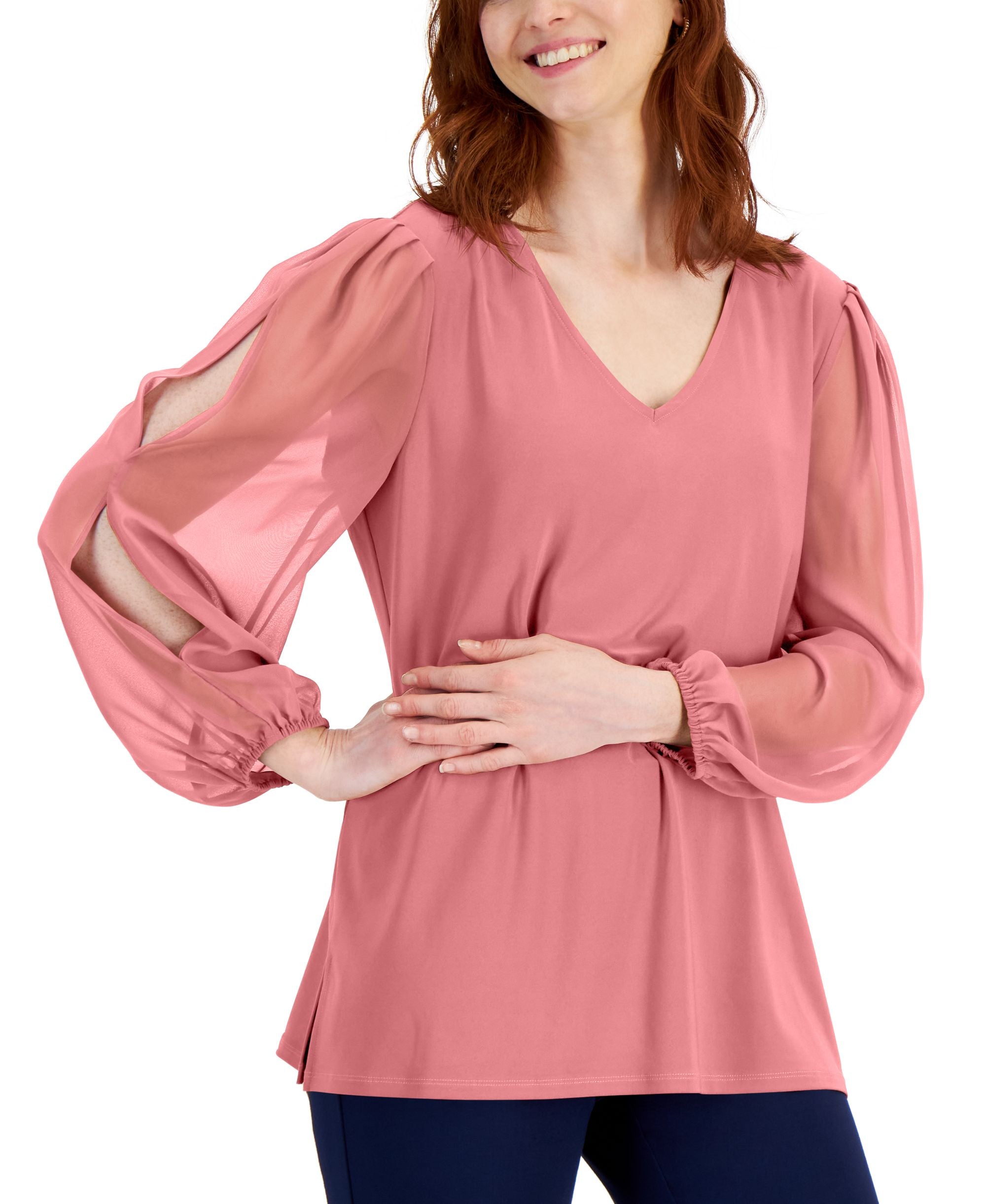 JM Collection Womens Split Sleeve Blouse
