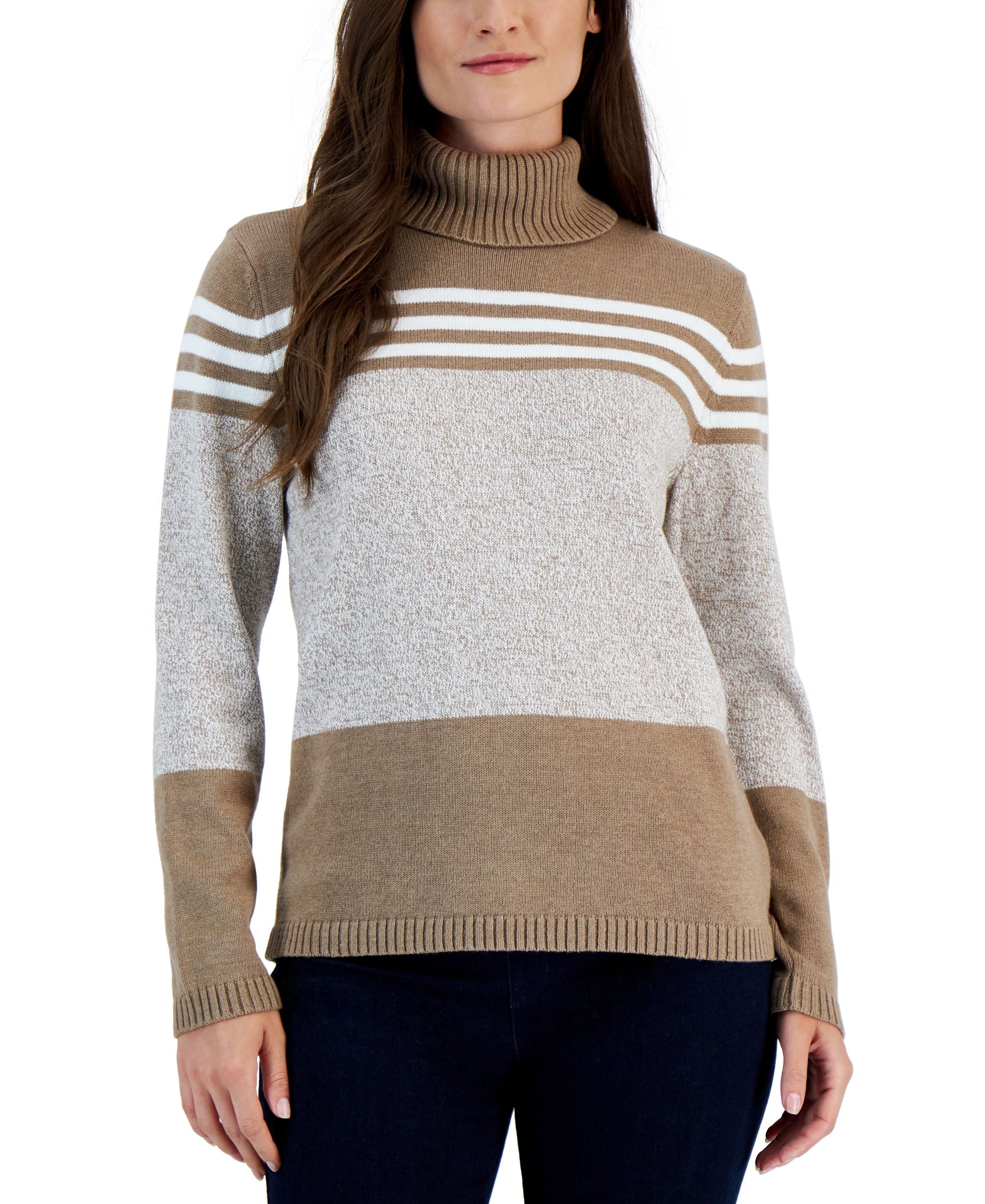 Karen Scott Womens Cotton Turtleneck Kentron Stripe Sweater