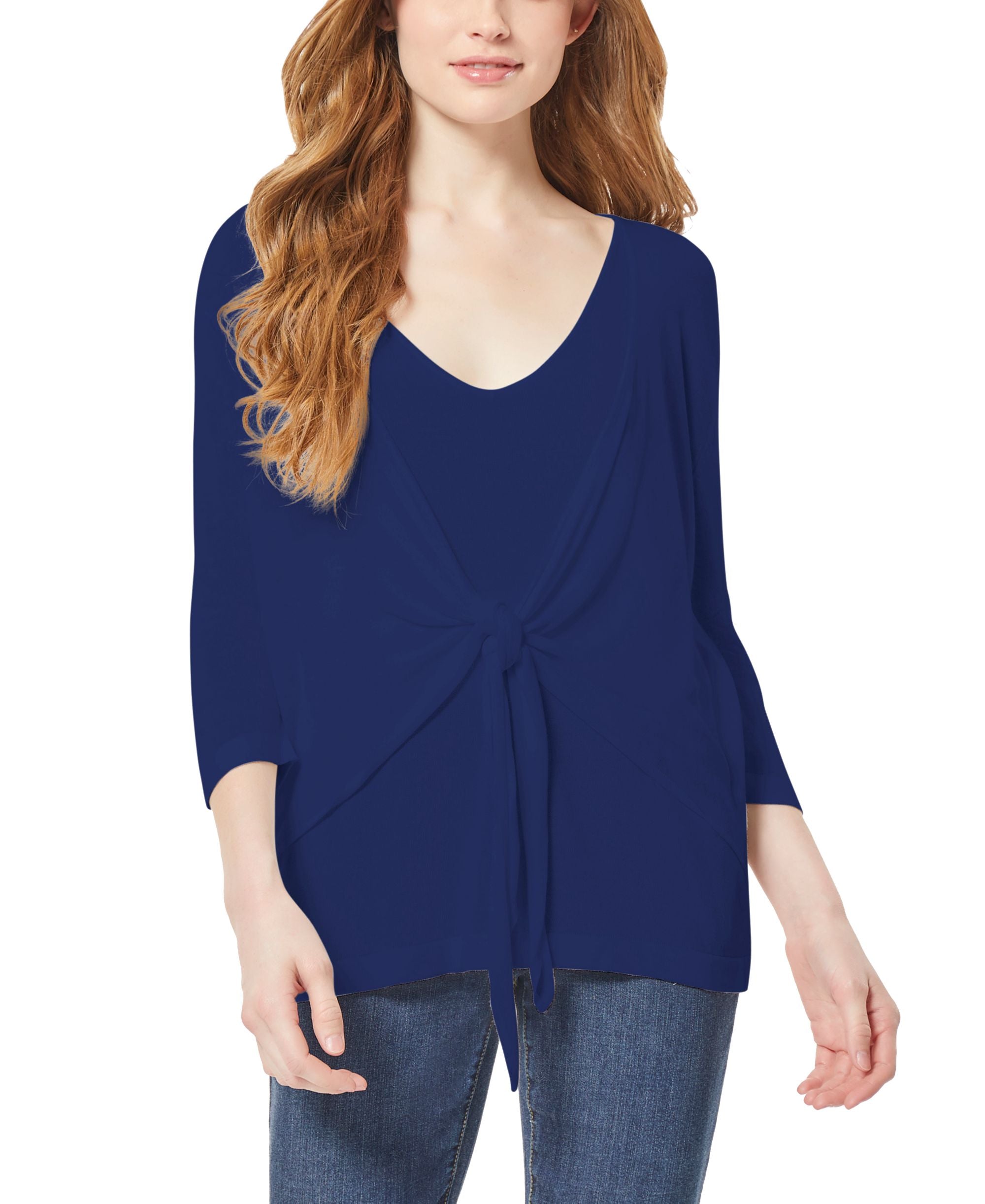 Women's Tie Front Twofer Sweater