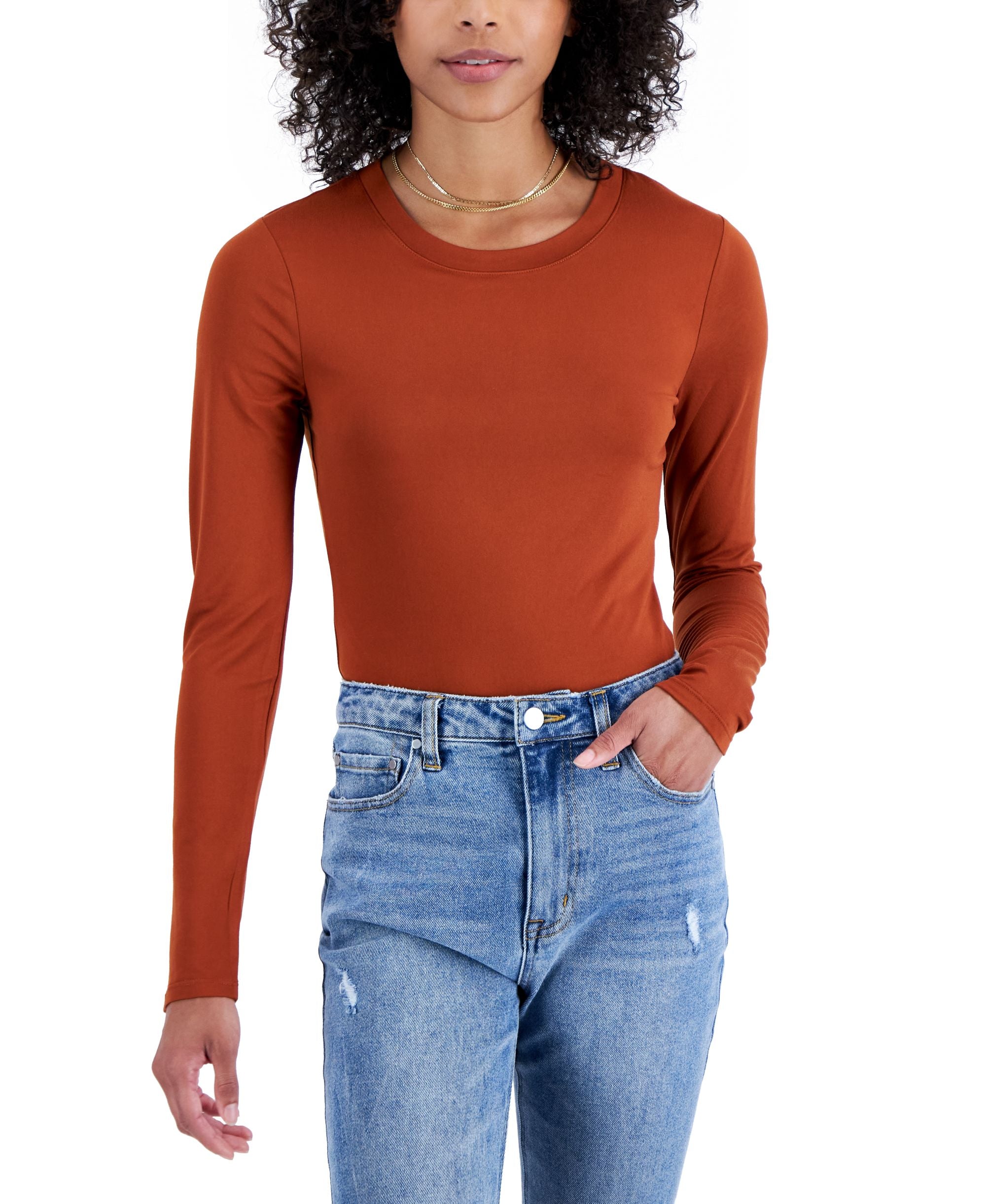 Juniors' Crewneck Long-Sleeve Bodysuit
