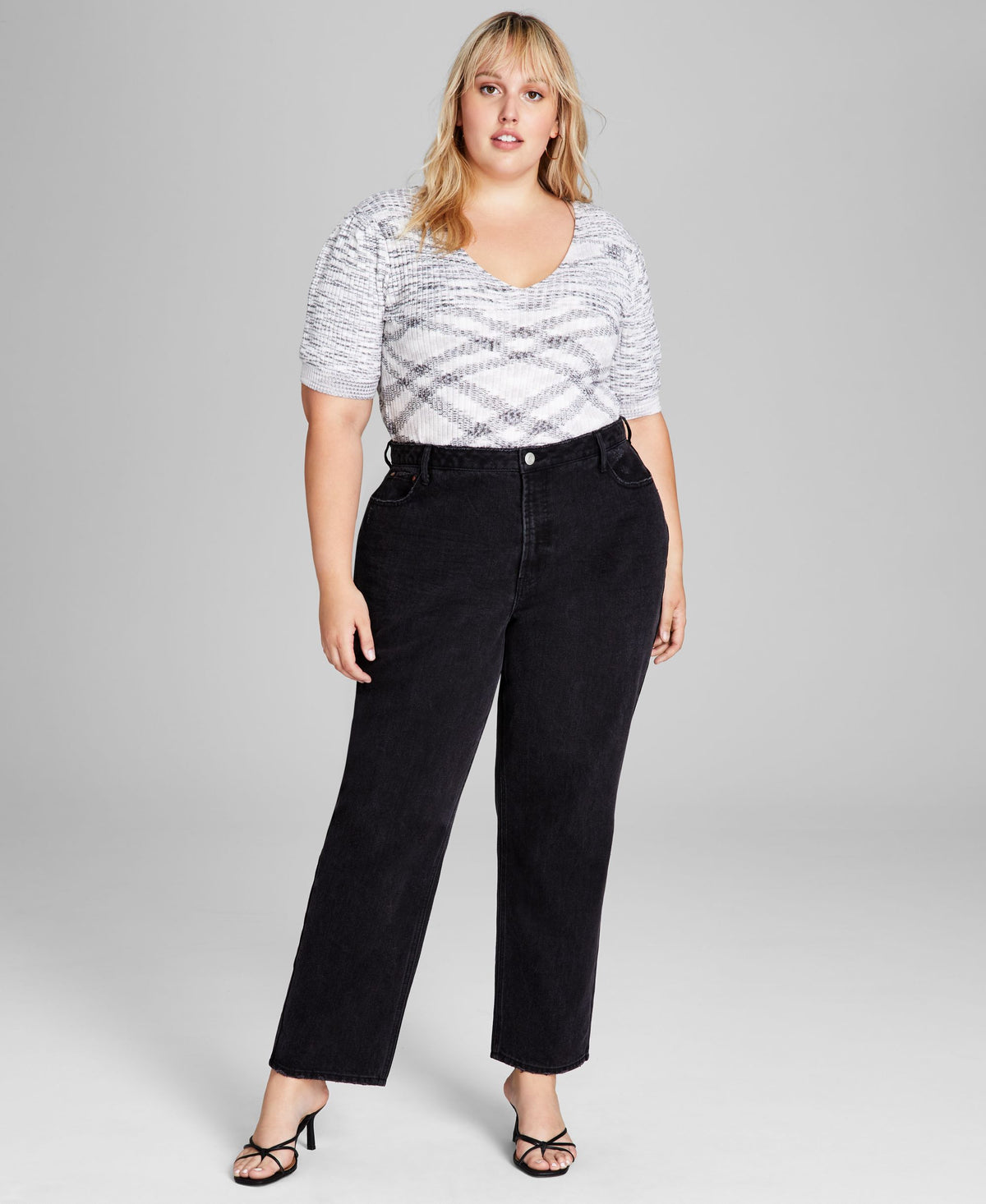Trendy Plus Size Cotton Ultra High Rise Ripped Jeans