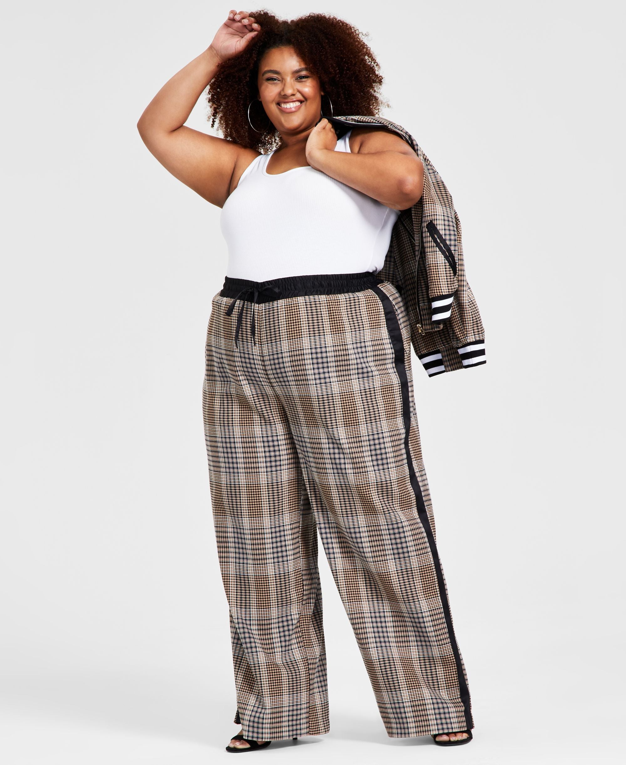 Trendy Plus Size Plaid Wide-Leg Pants
