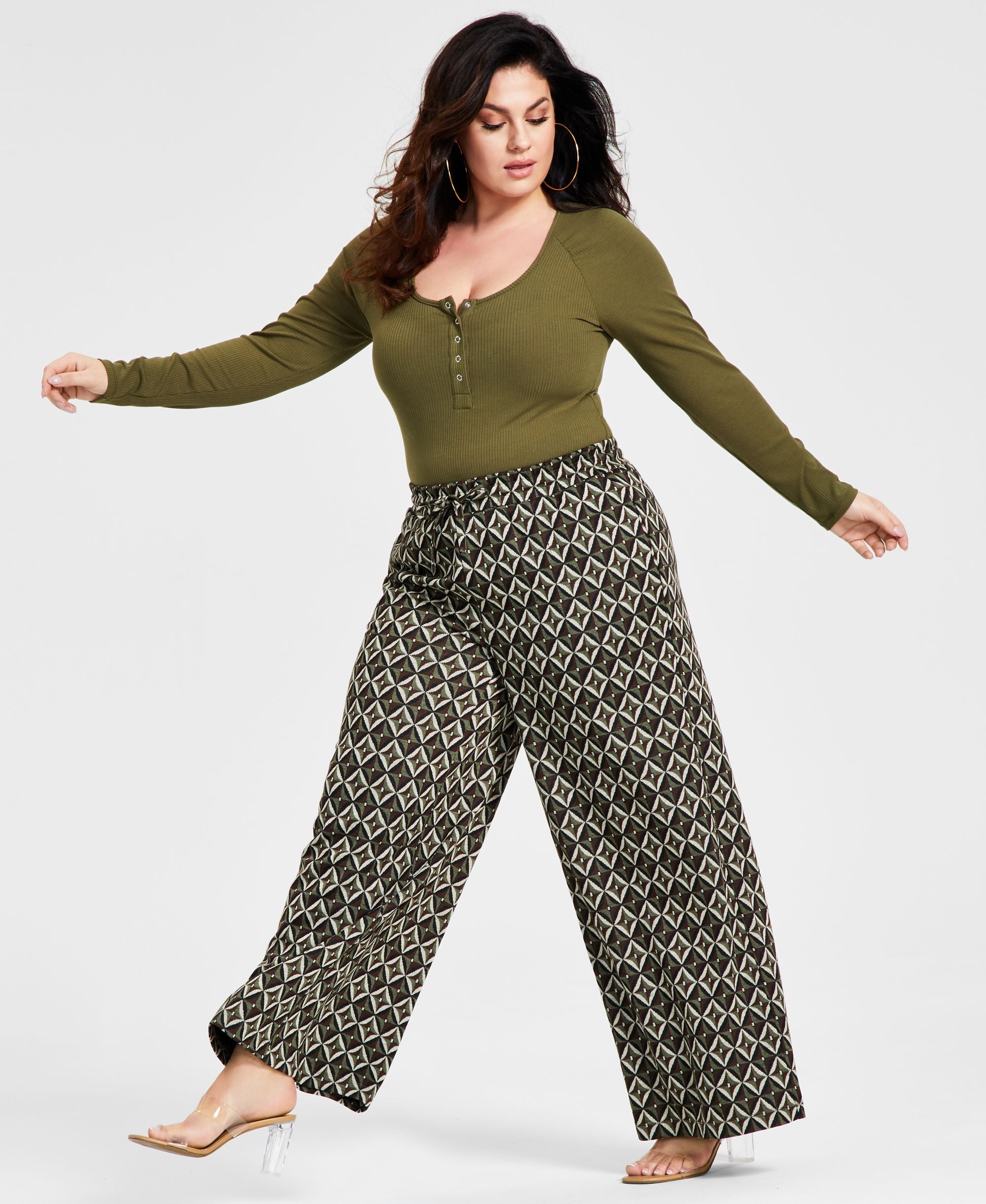 Trendy Plus Size Geo-Print Wide-Leg Pants