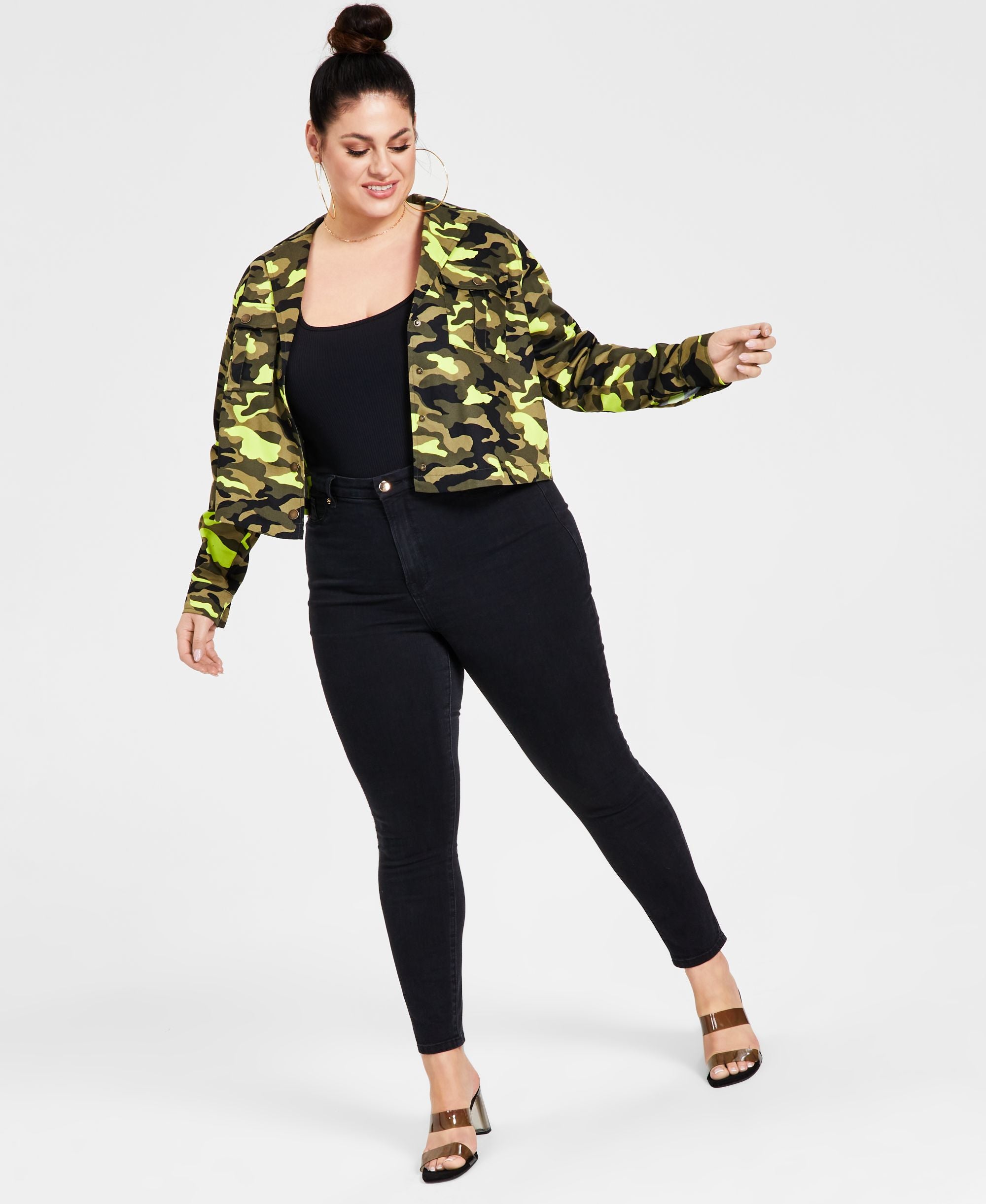 Trendy Plus Size Cotton Camo Cargo Jacket