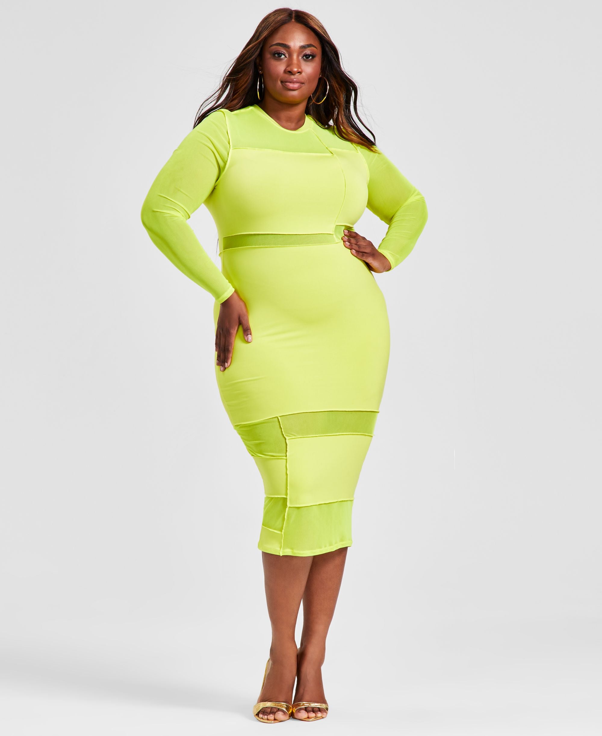 Nina Parker Trendy Plus Size Sheer Panel Bodycon Dress