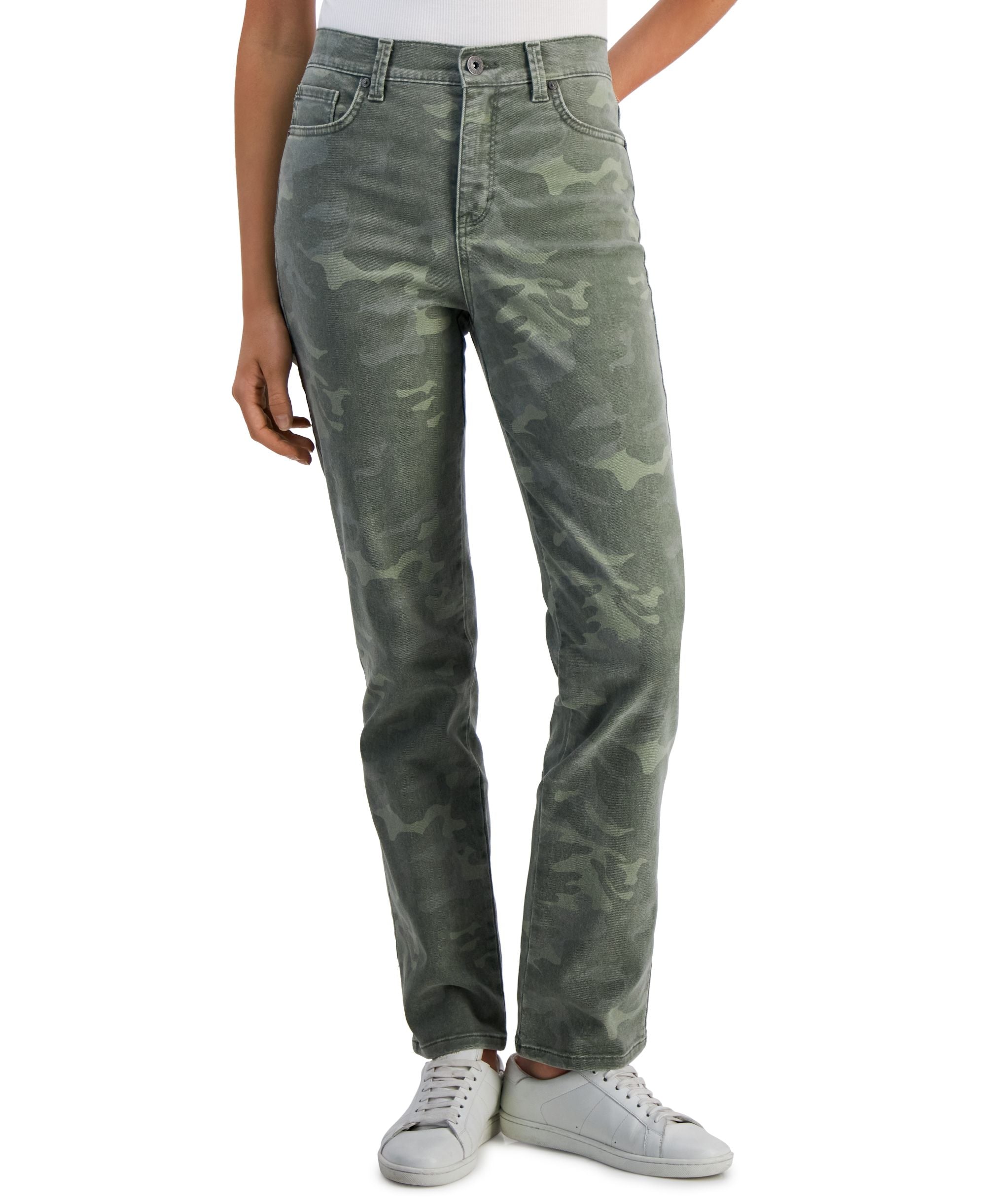 Style & Co Petite Camo High Rise Straight Leg Jeans