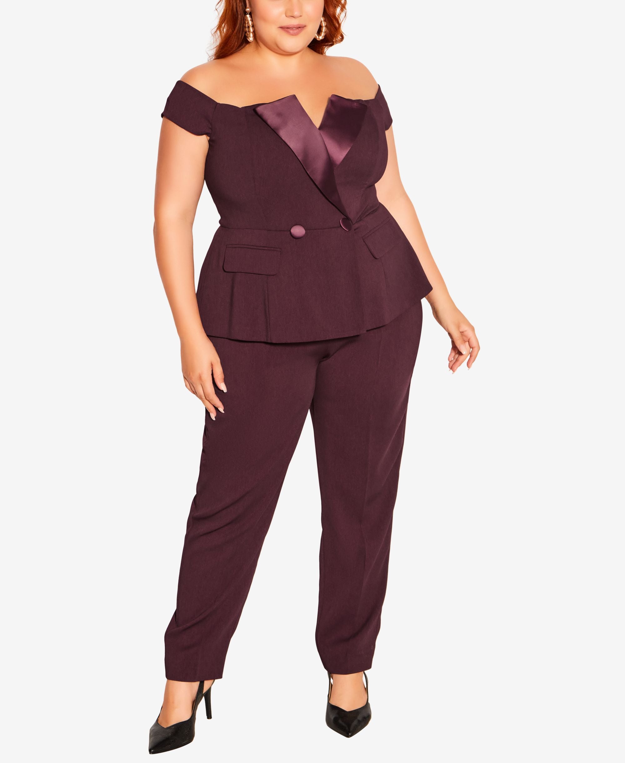 Trendy Plus Size Sexy Tux Jumpsuit
