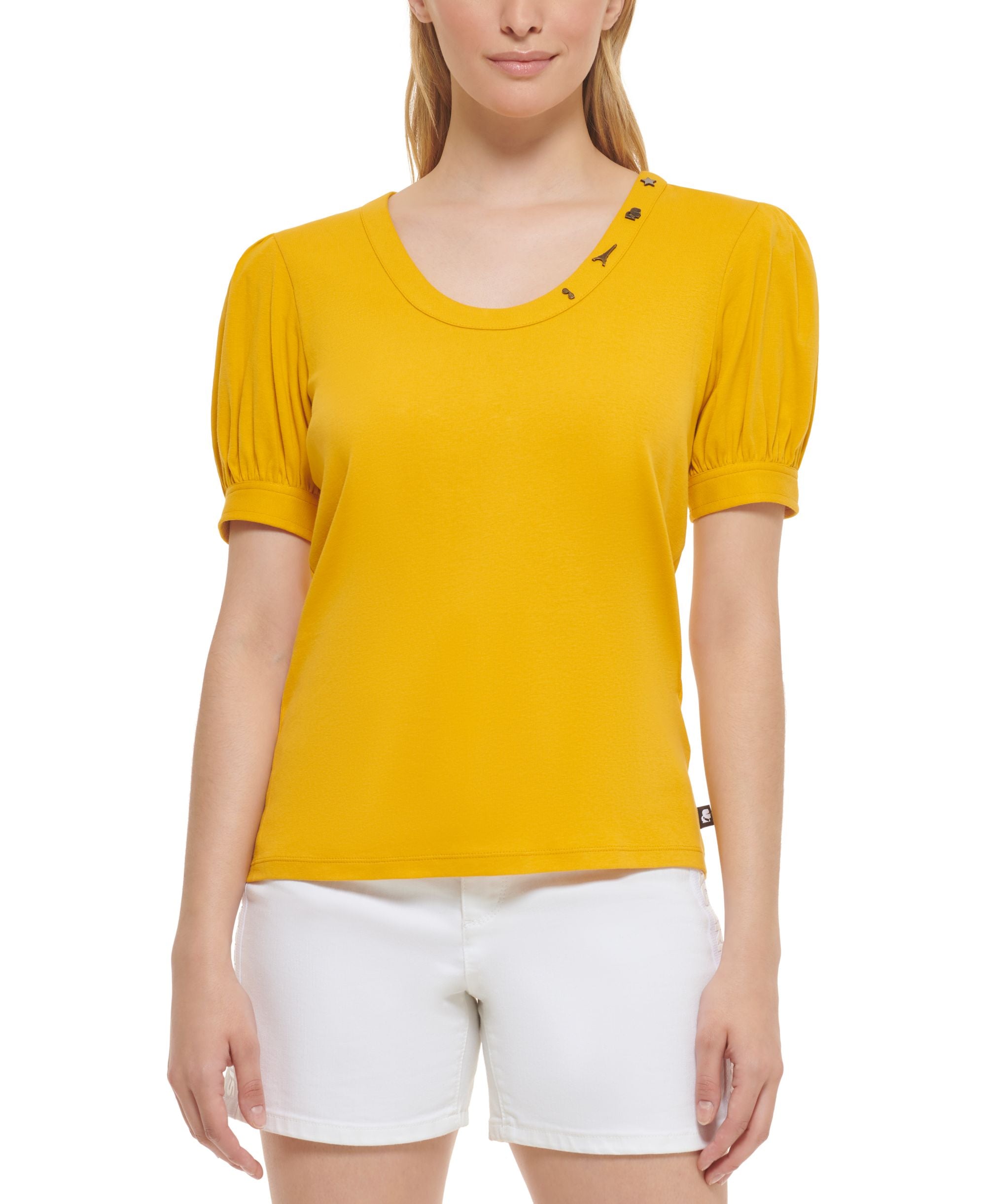 Karl Lagerfeld Paris Womens Mixed Media Knit Cotton Top