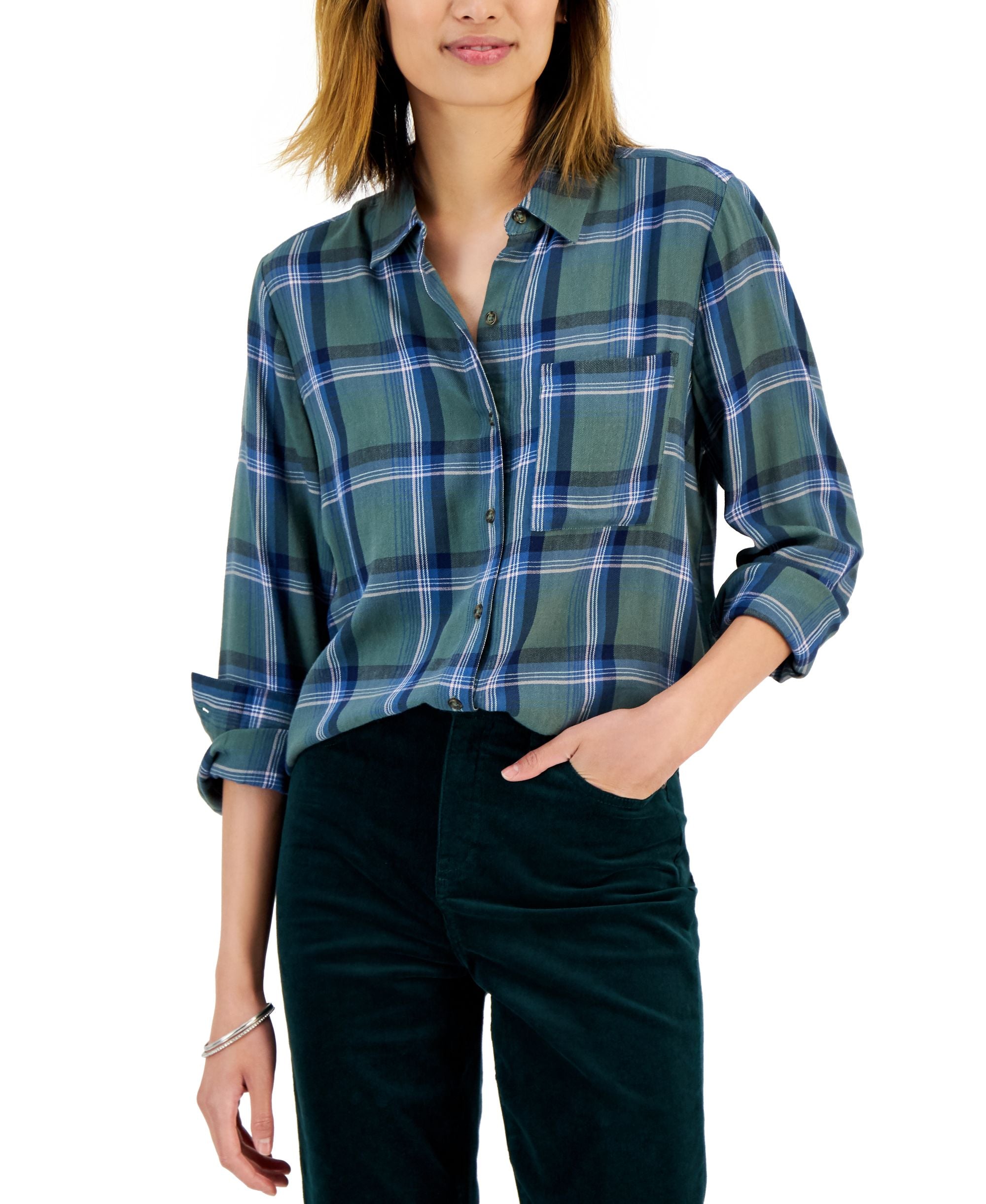 Style & Co Womens Plaid Shirt
