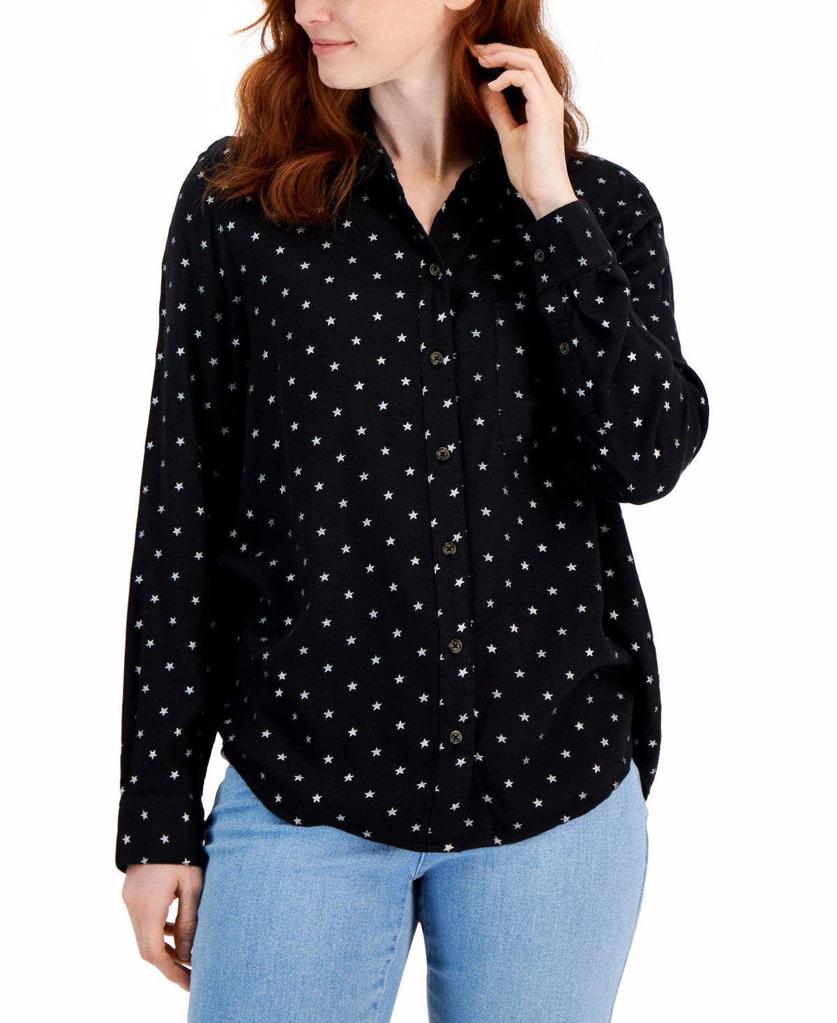 Style & Co Petite Star Print Perfect Shirt