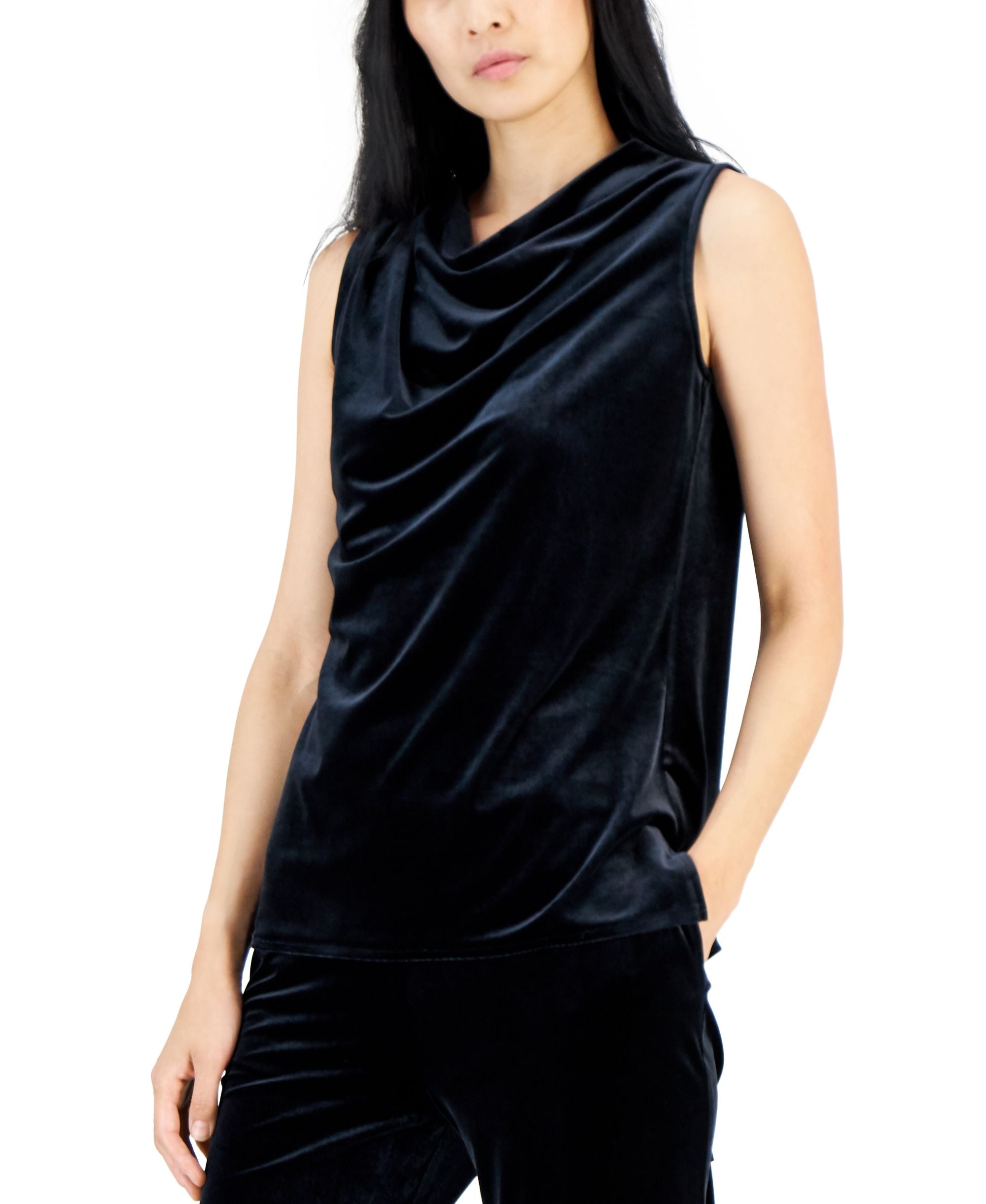 Alfani Womens Velvet Cowlneck Top