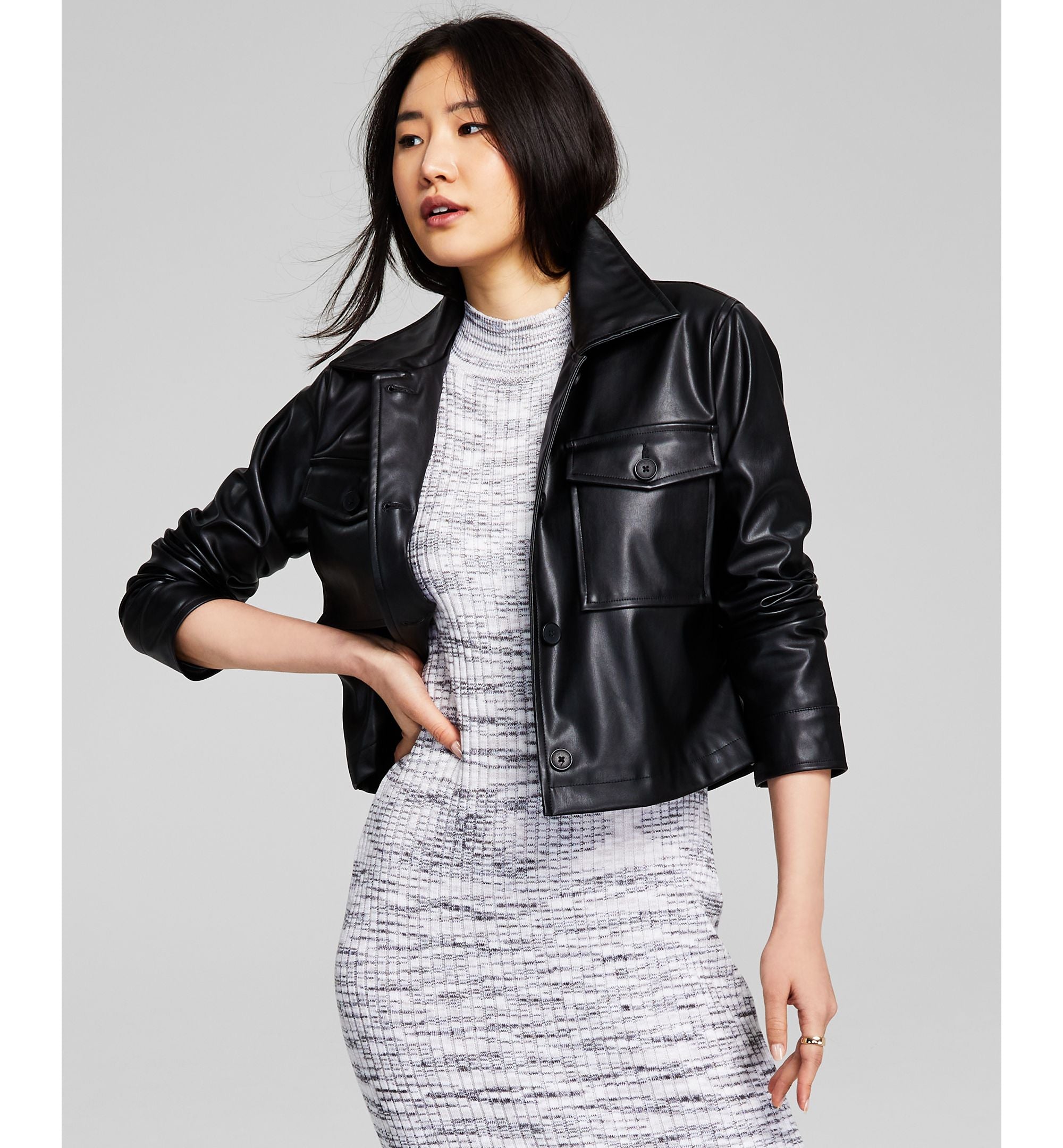 Women's Cropped Faux Leather Shacket