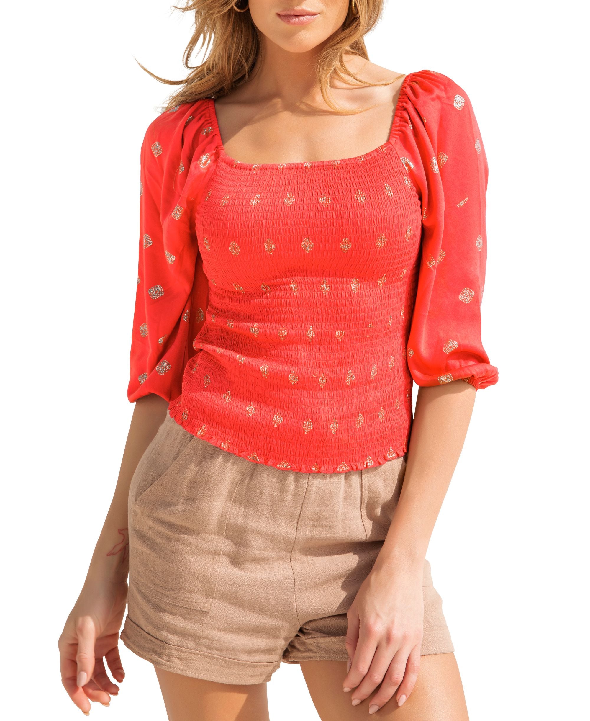 Women's Black Label Smocked Boho Top