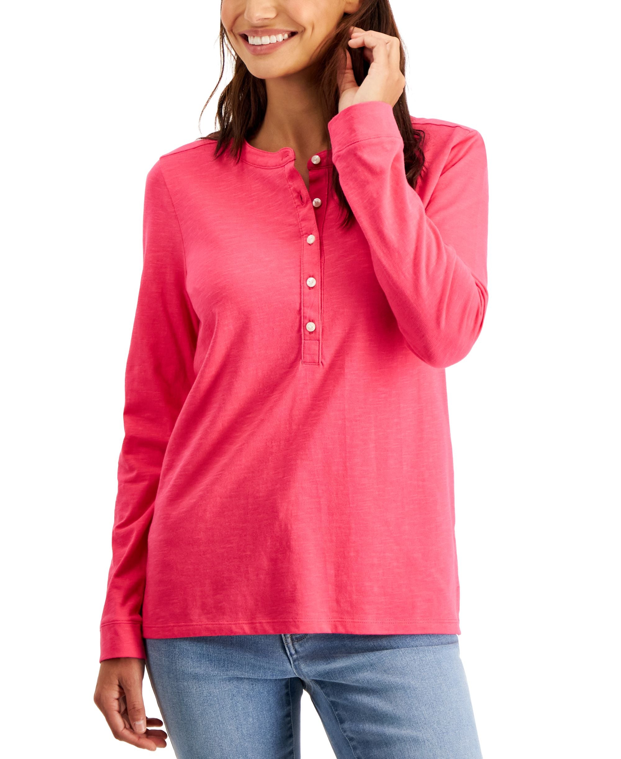 Style & Co Buttoned Solid Knit Top