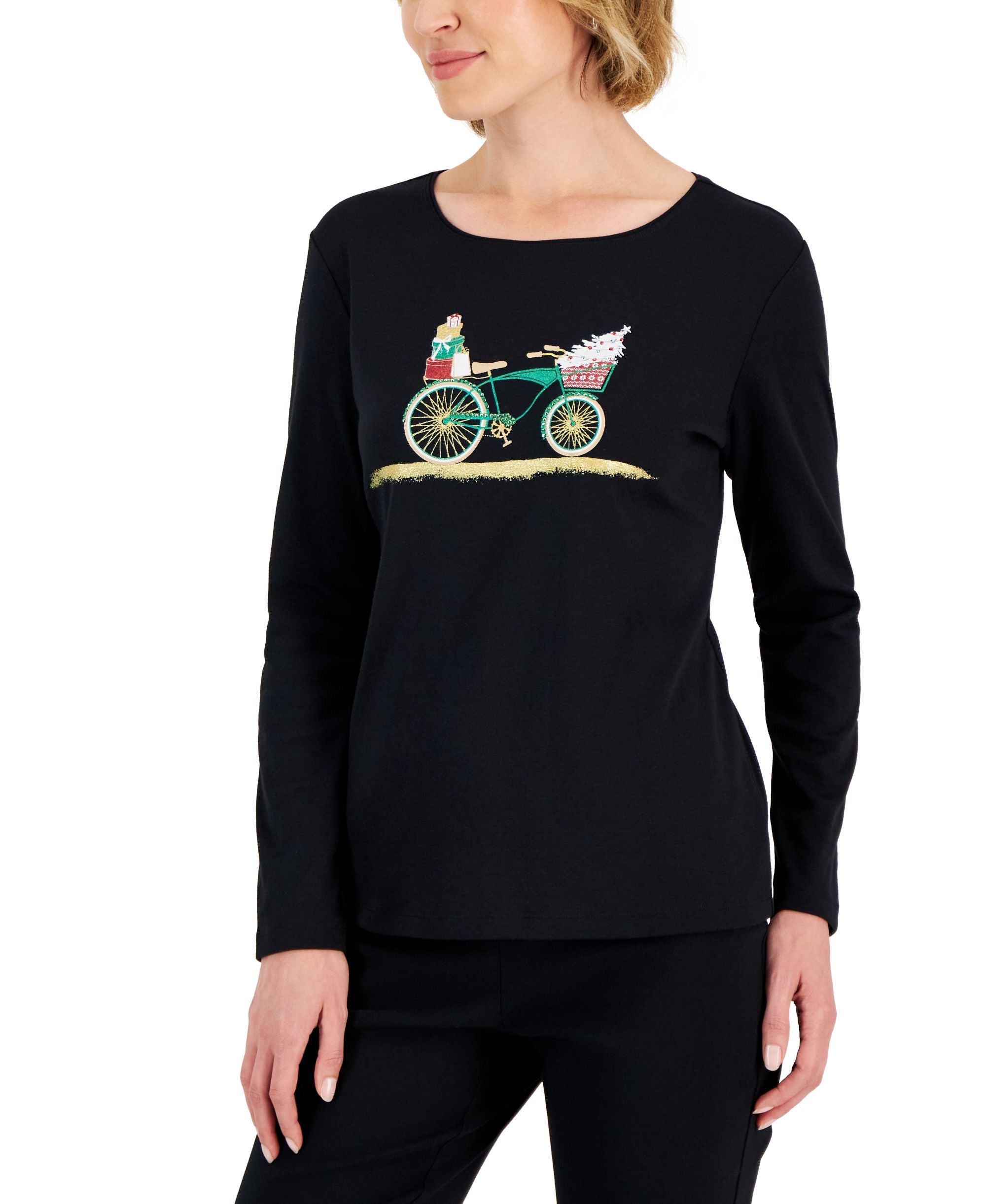 Karen Scott Petite Embellished Holiday Graphic T-Shirt