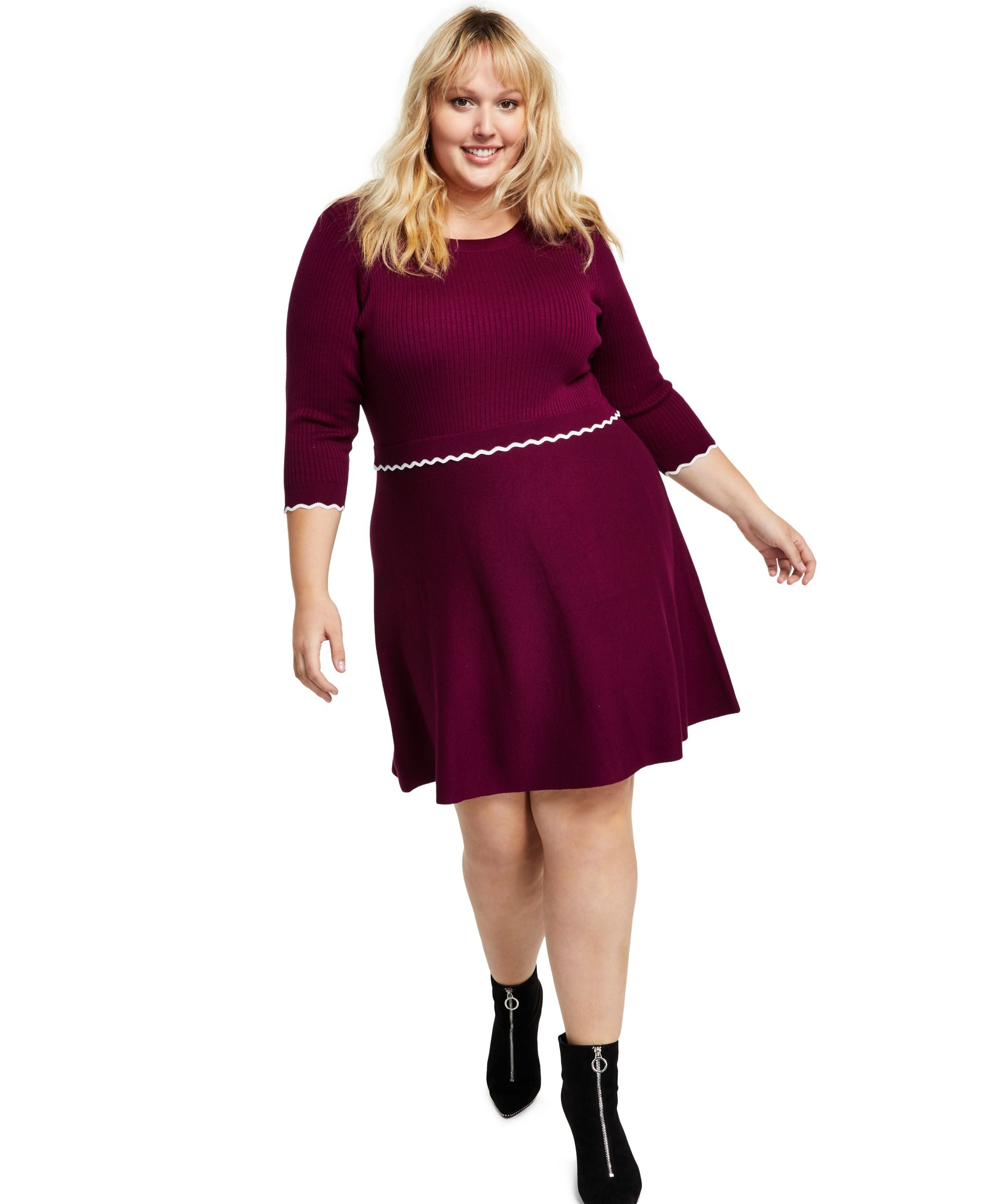 Bcx Trendy Plus Size Contrast Trim Sweater Dress