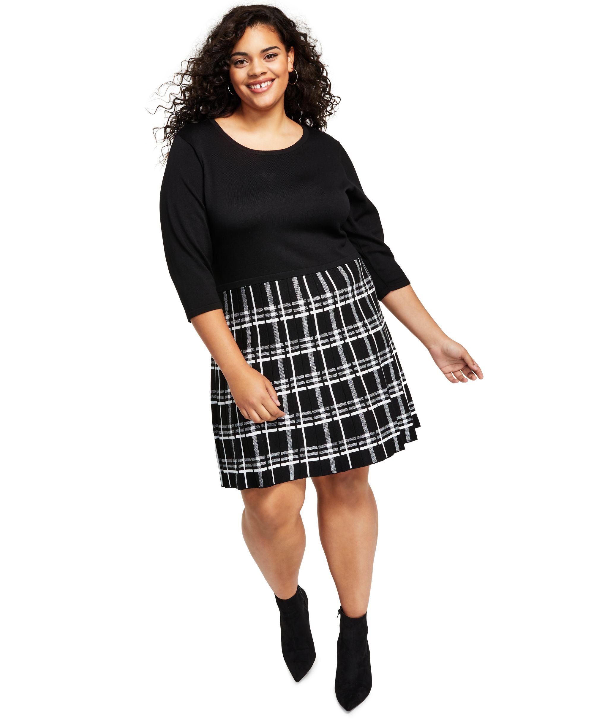 Bcx Trendy Plus Size Plaid Fit & Flare Sweater Dress